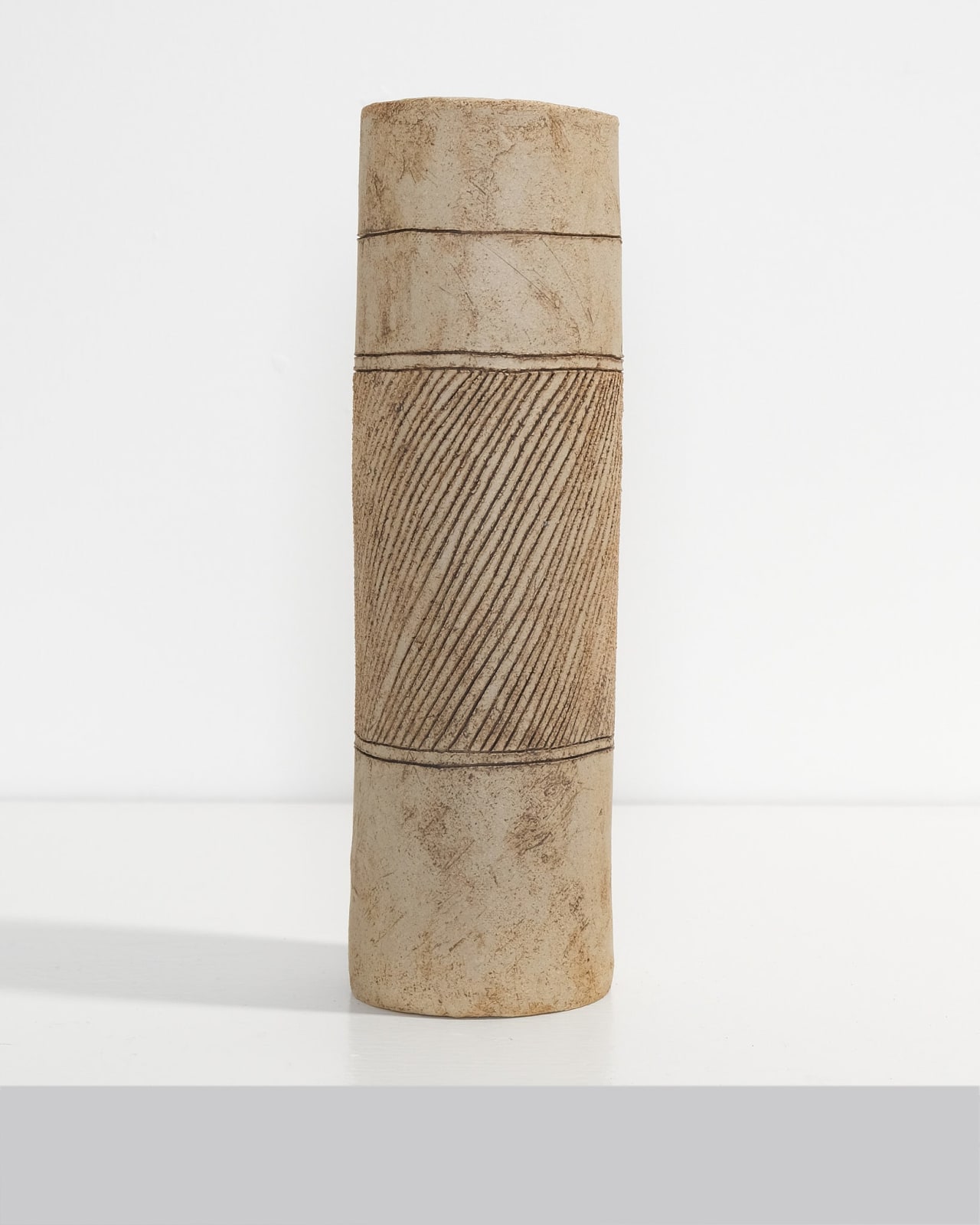 Jane Kite, Tall Vase with Diagonal Sgraffito Detailing