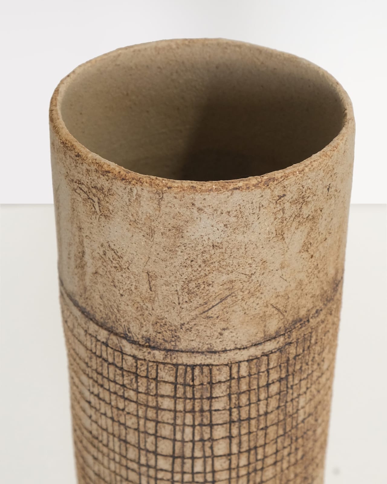 Jane Kite, Tall Vase with Crosshatch Sgraffito Detailing