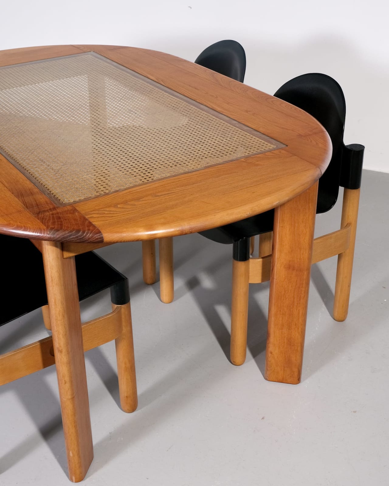 Italian, Dining Table with Woven Cane Panel