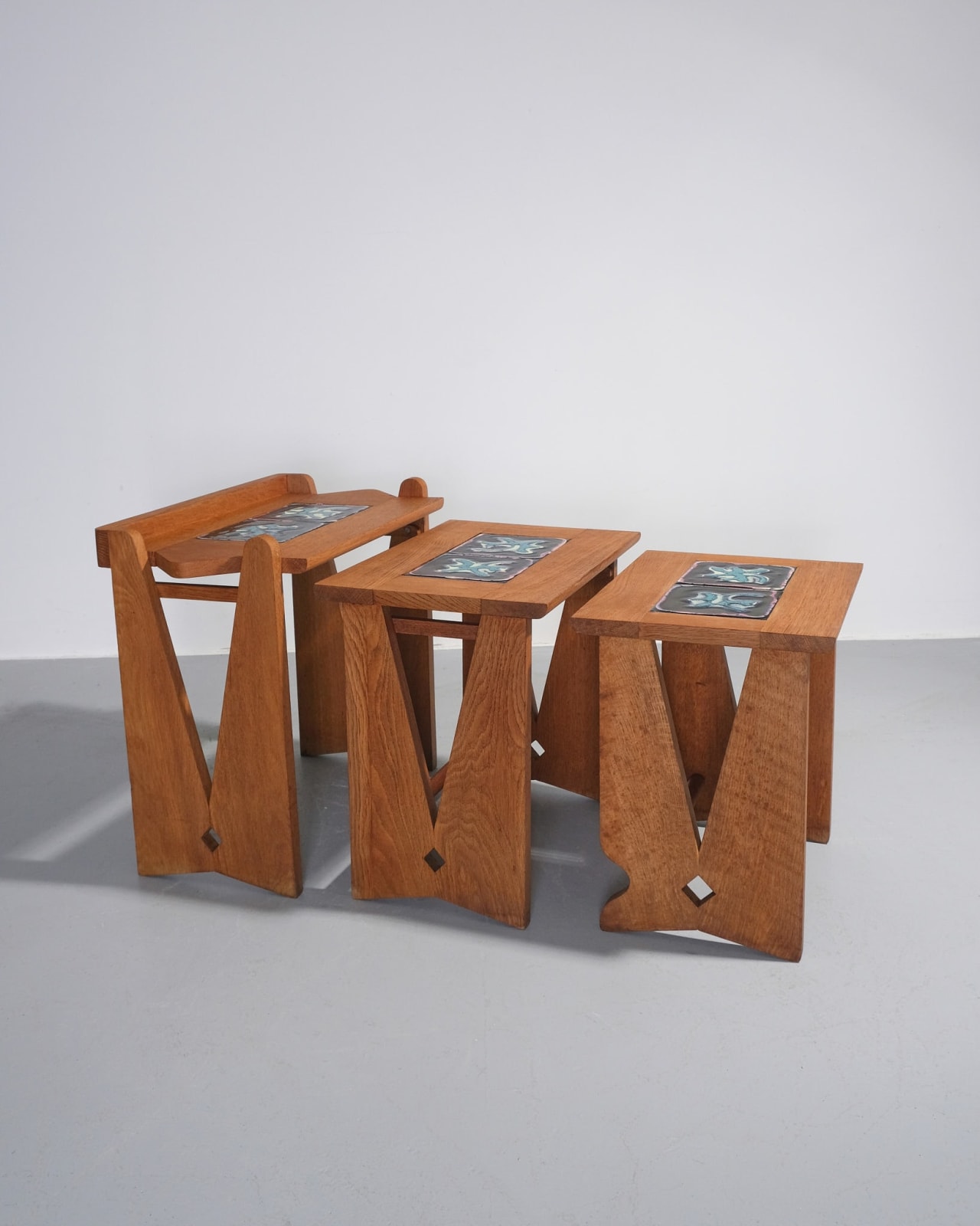 Guillerme et Chambron, Set of Three Nesting Tables With Ceramic Tiles