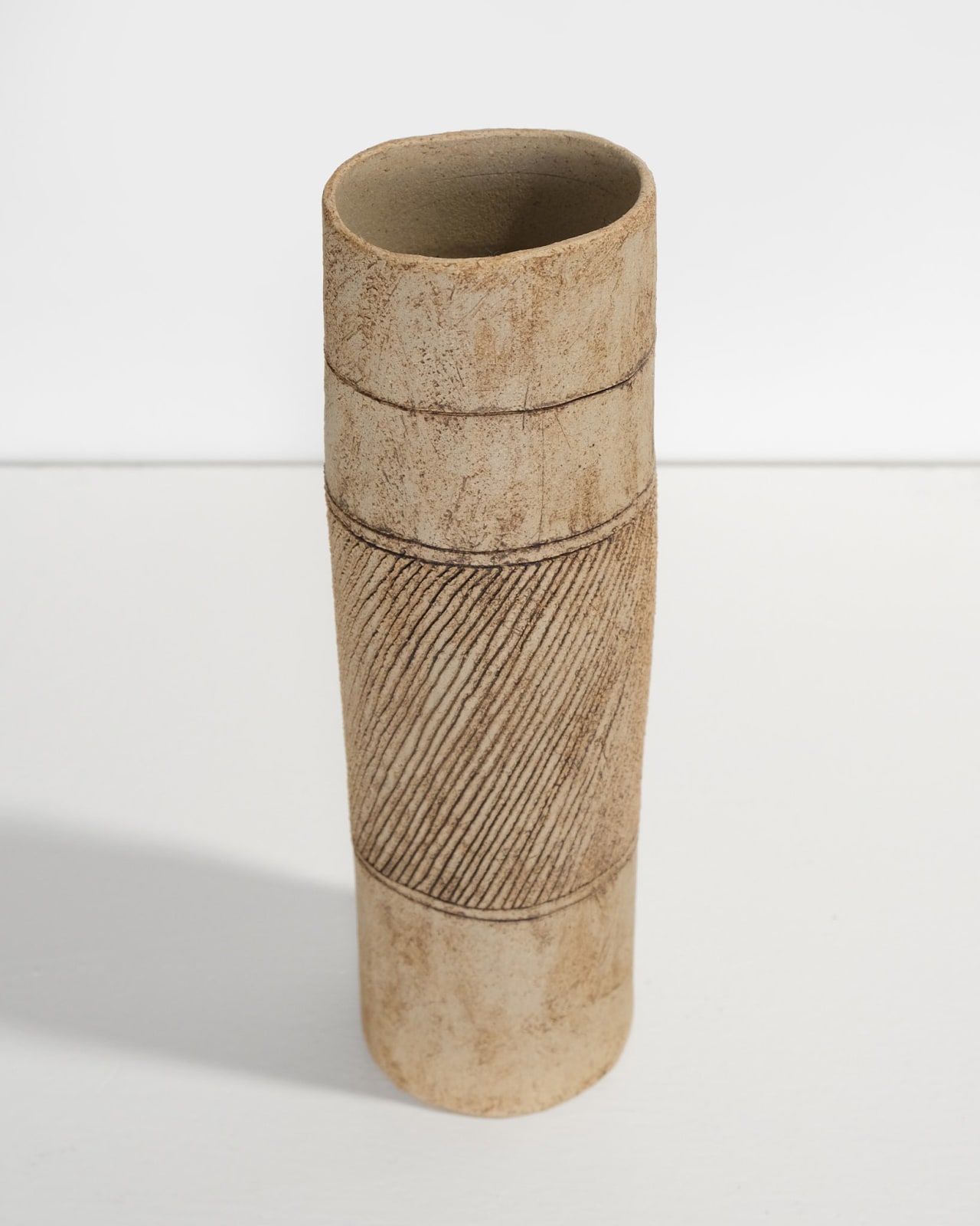 Jane Kite, Tall Vase with Diagonal Sgraffito Detailing