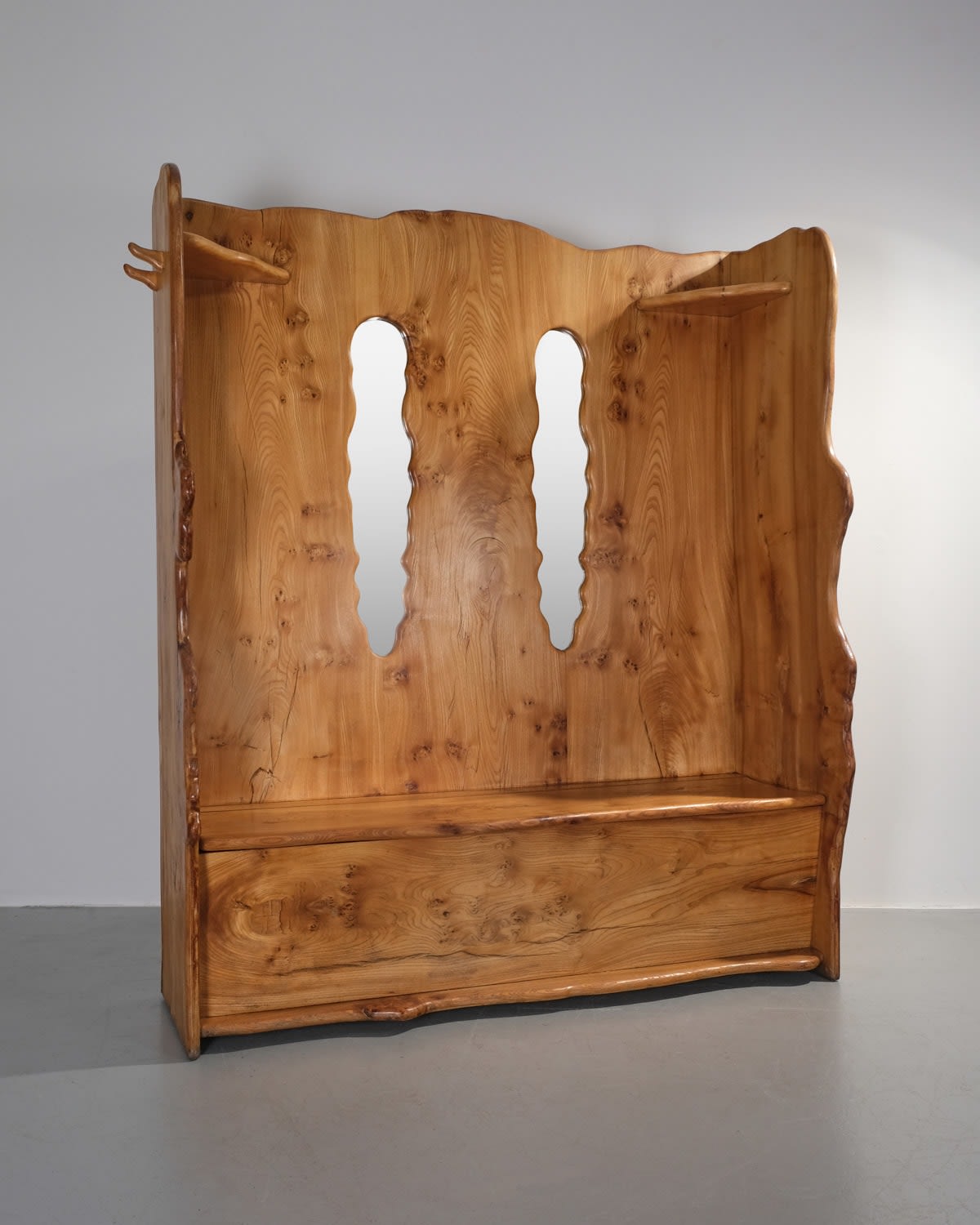 European, Settle Storage Bench with Mirrors, Shelves and Coat Hooks