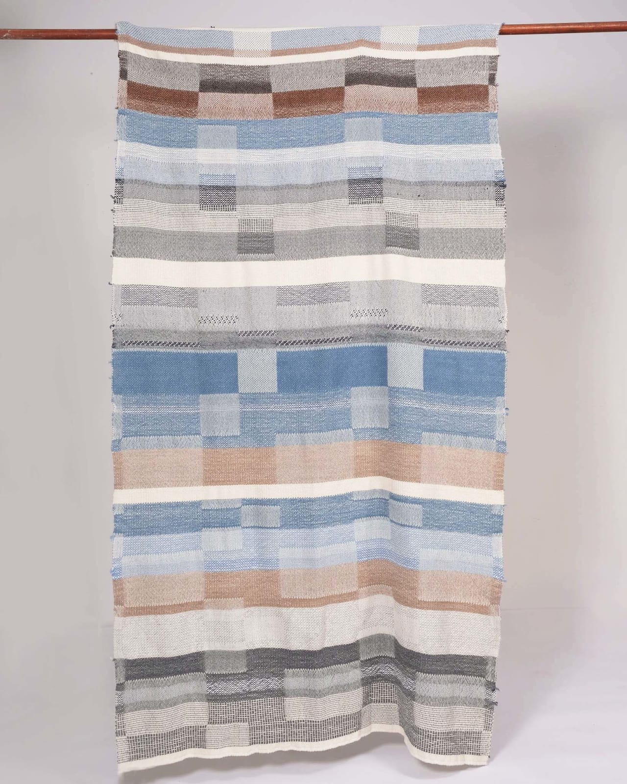 Catarina Riccabona, Handwoven Alpaca Throw 'Greys and Indigo Blue'