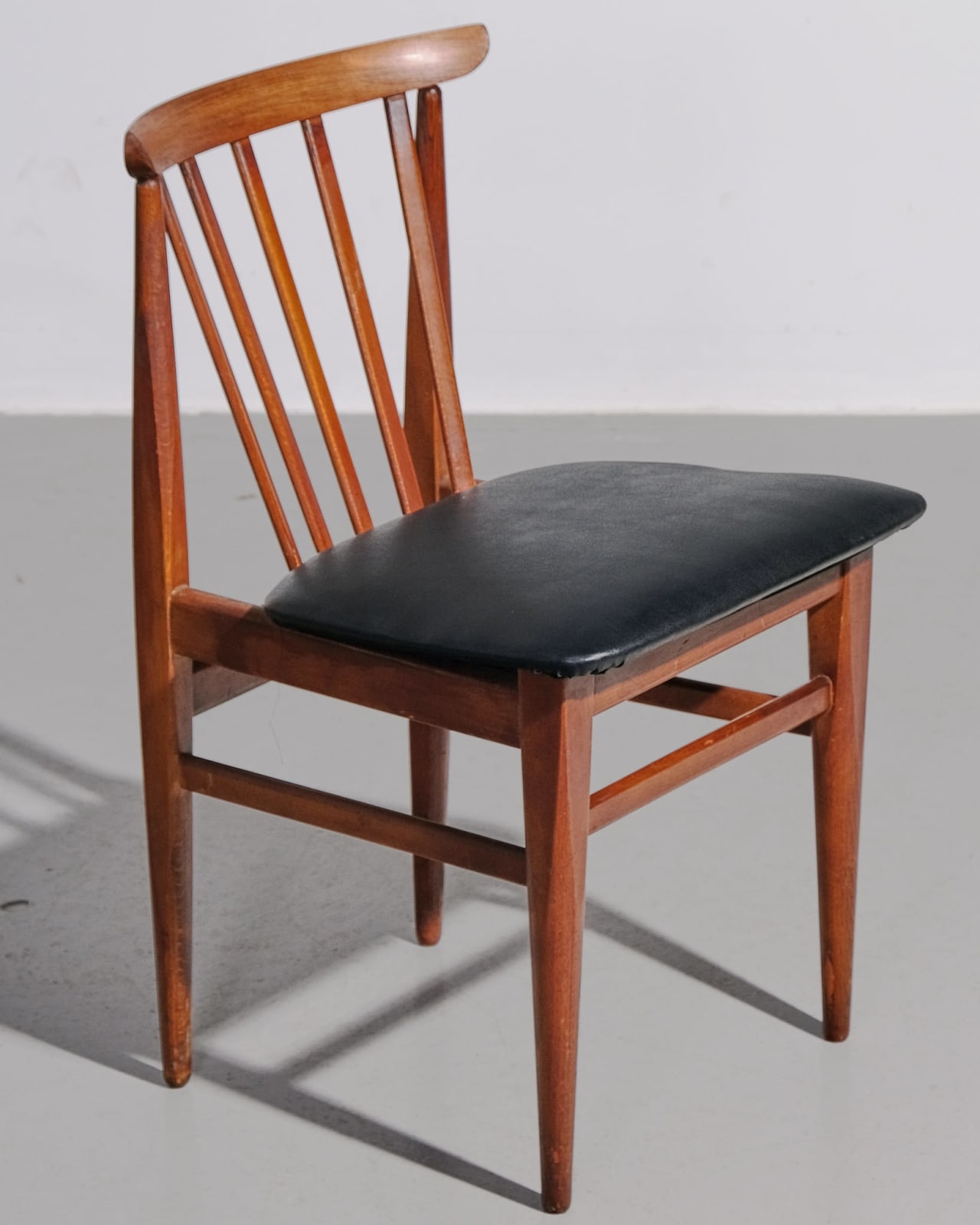 British, Set of 4 Teak and Leather Dining Chairs