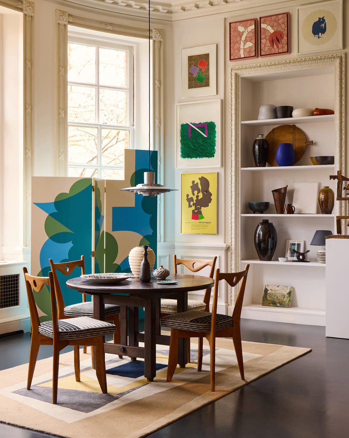 Guillerme et Chambron, Set of Four Dining Chairs With Circular Cut-out Detail