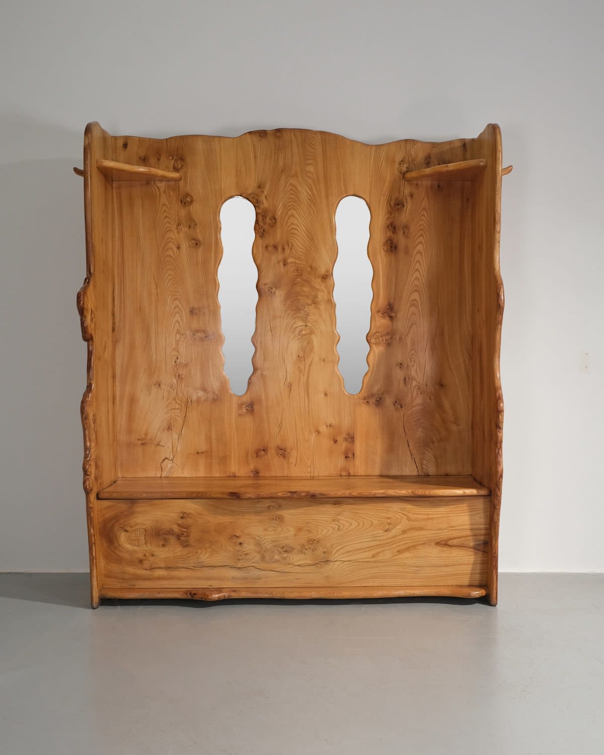 European, Settle Storage Bench with Mirrors, Shelves and Coat Hooks