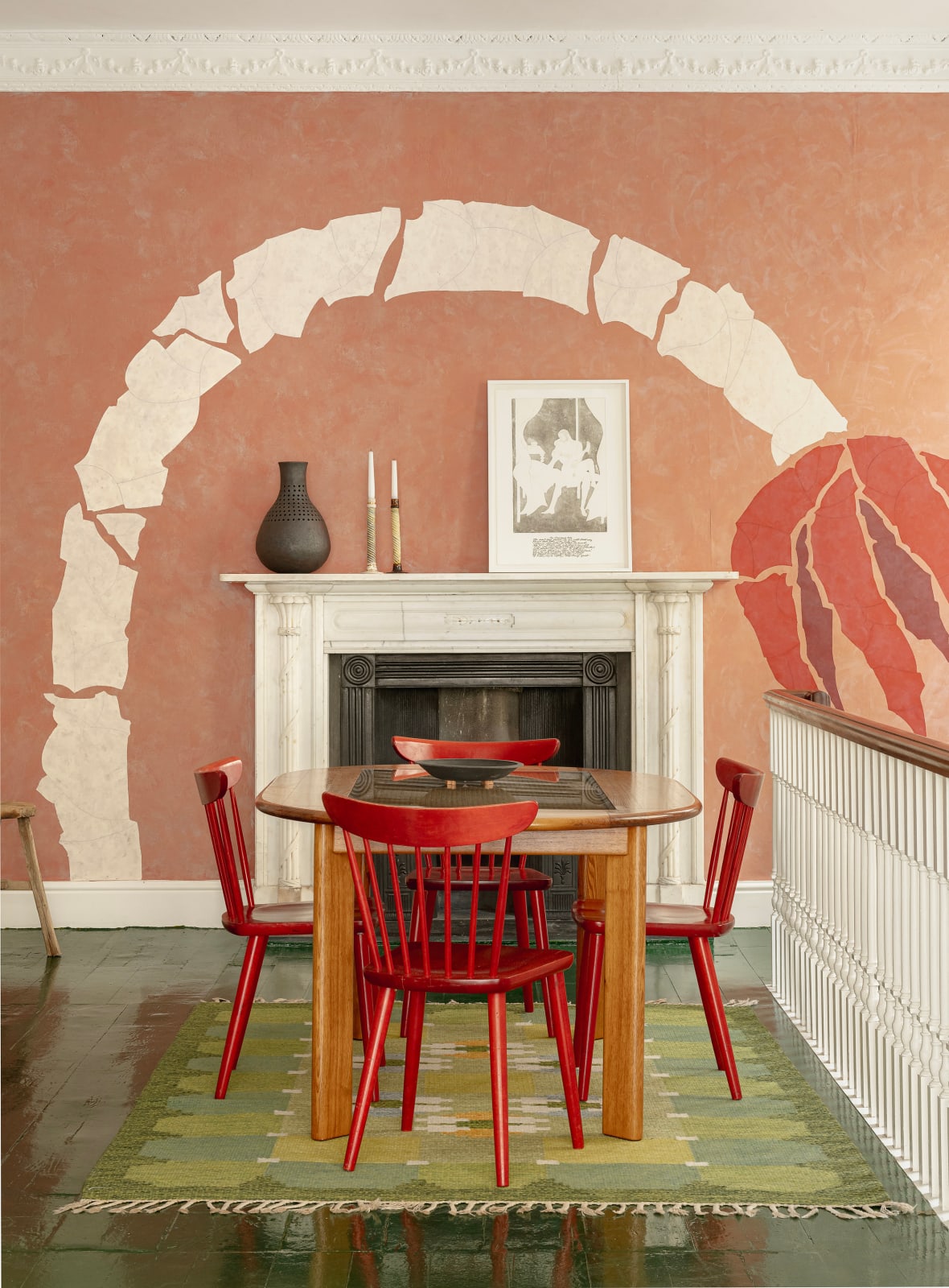 Italian, Dining Table with Woven Cane Panel
