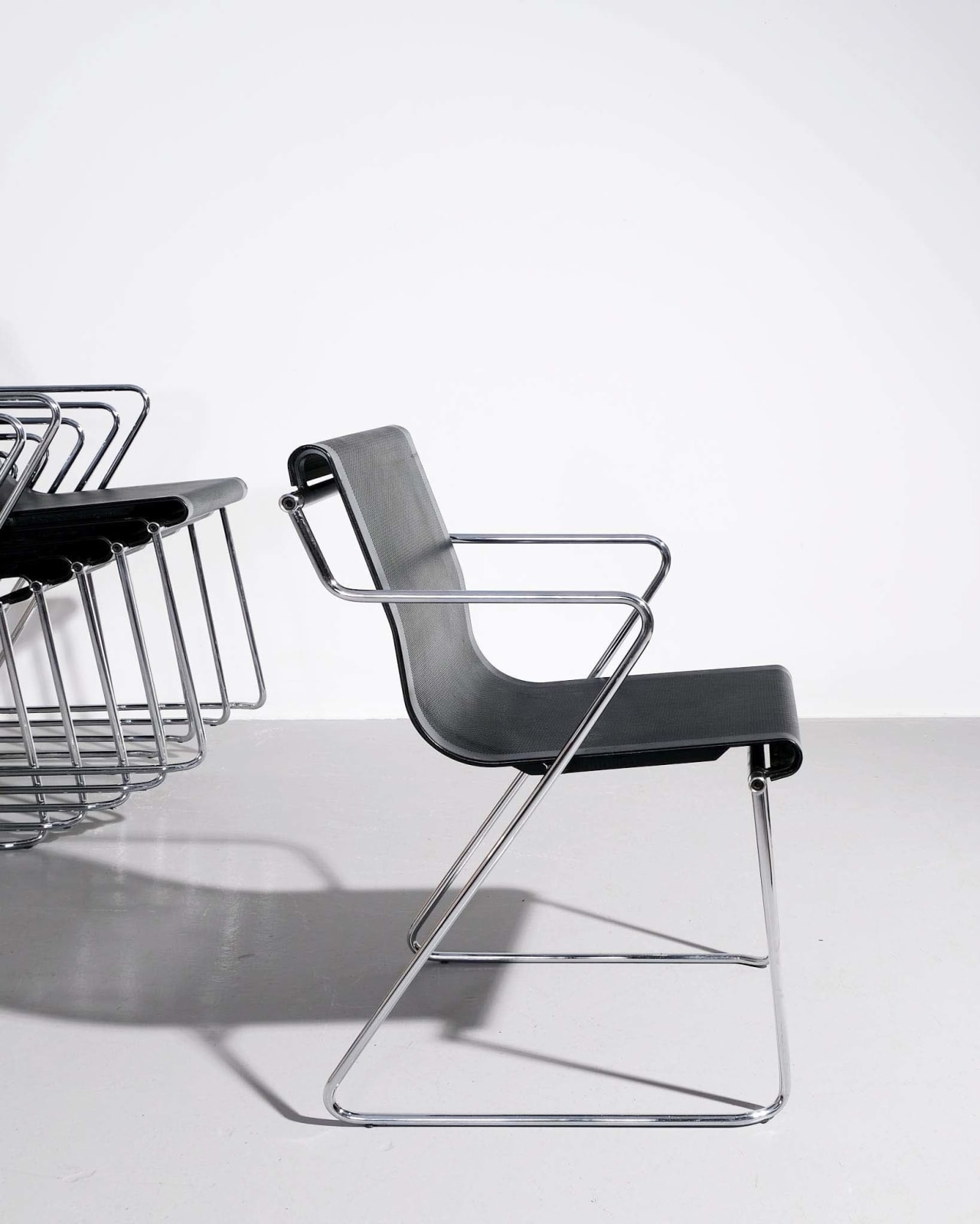 Pietro Arosio, 6 Black Metal 'Monopoli' Dining Chairs