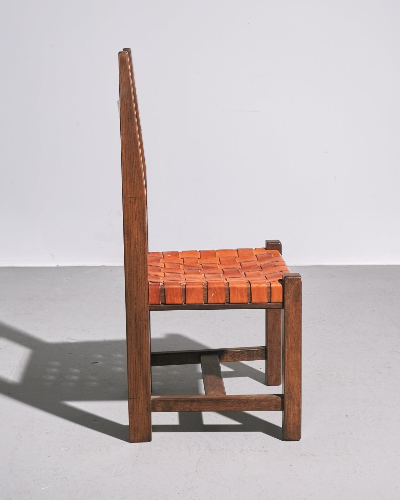 Dutch, Set of Six Oak and Leather Dining Chairs