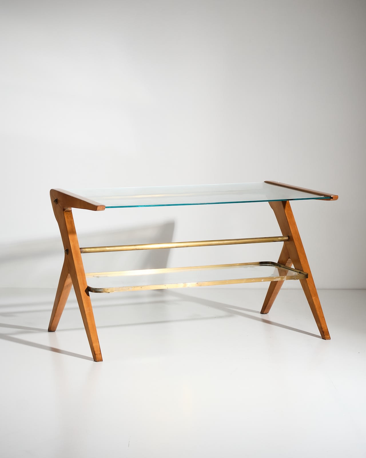 Italian, Rectangular side table with glass shelves