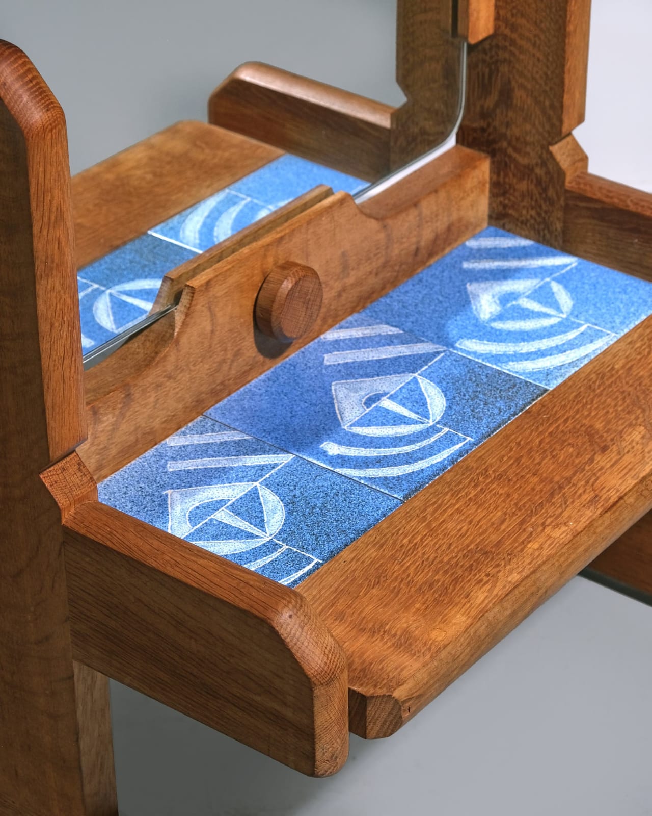 Guillerme et Chambron, 'Psyche' Floor Standing Mirror With Ceramic Tiled Shelf