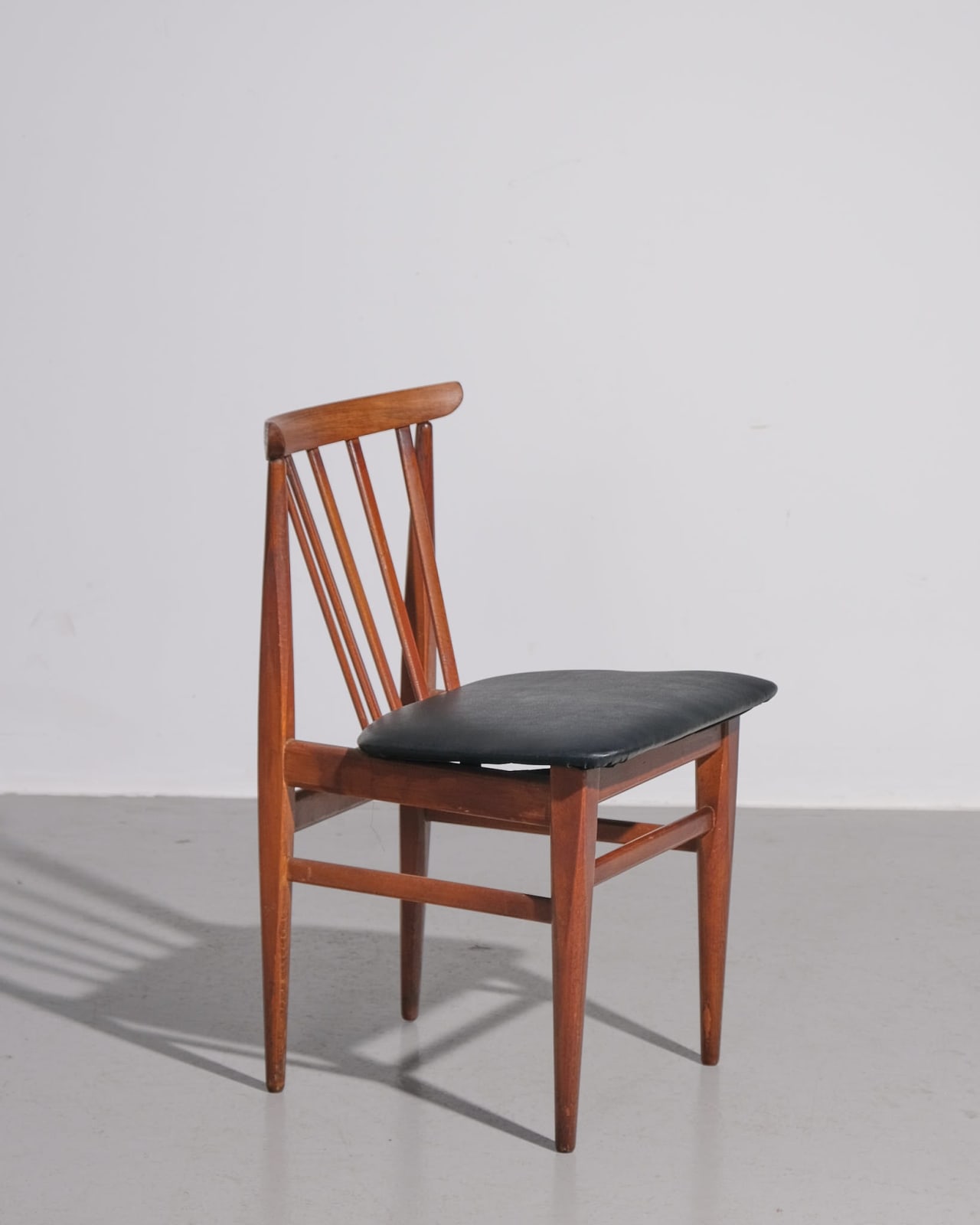 British, Set of 4 Teak and Leather Dining Chairs