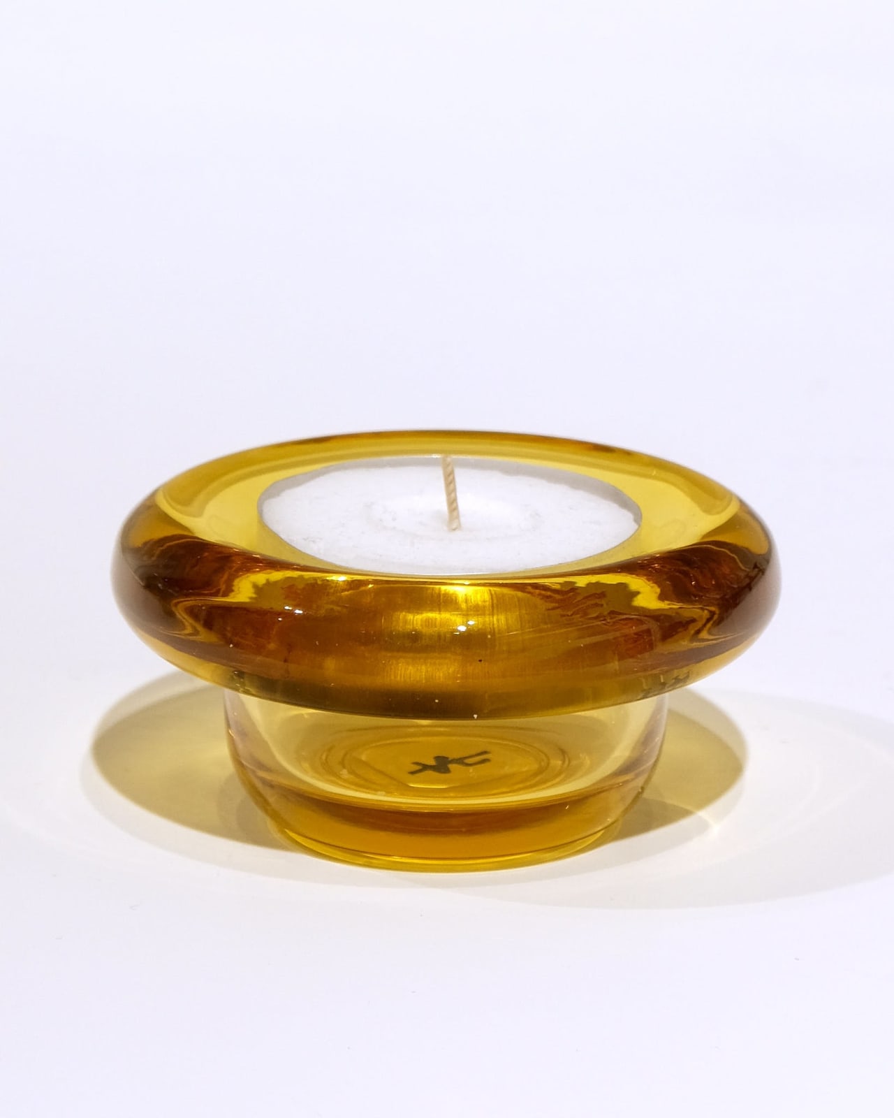 Nedre Foss, Sirkel Glass Tealight Holder in Amber Yellow