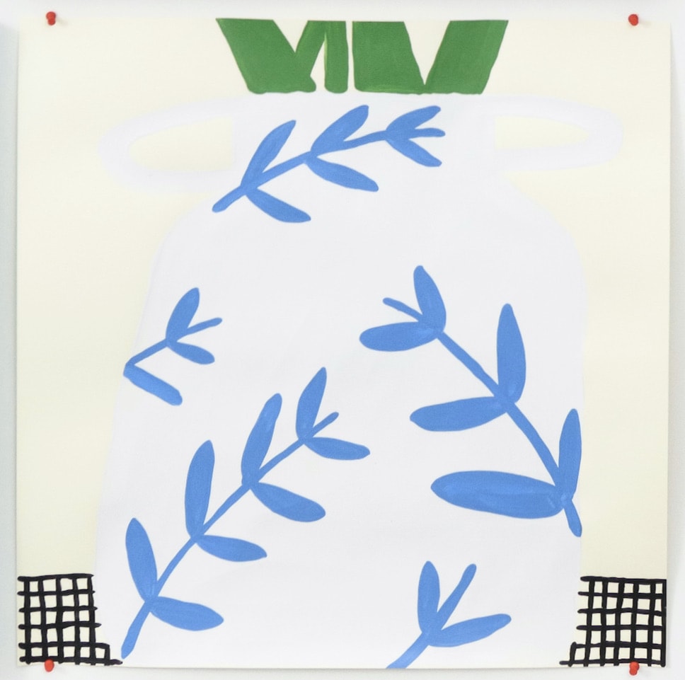Carissa Potter, White vase with blue leaves, 2021