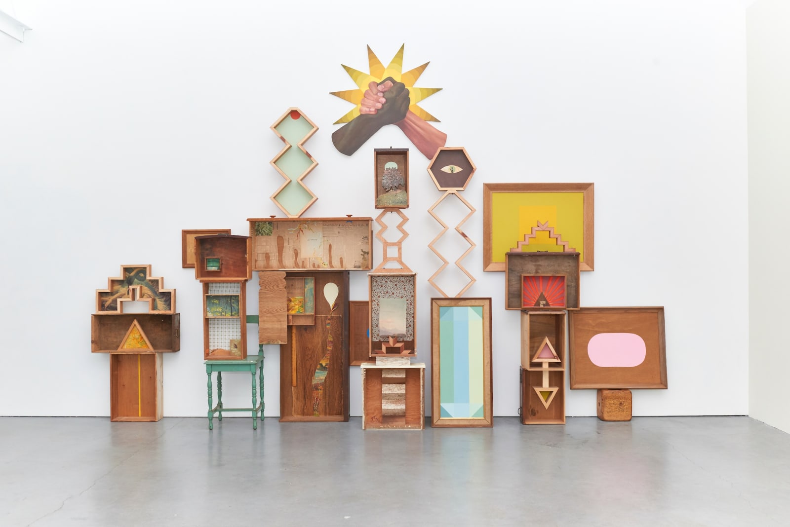 Alison Pebworth, Cabinet Installation with Handshake Painting, 2018