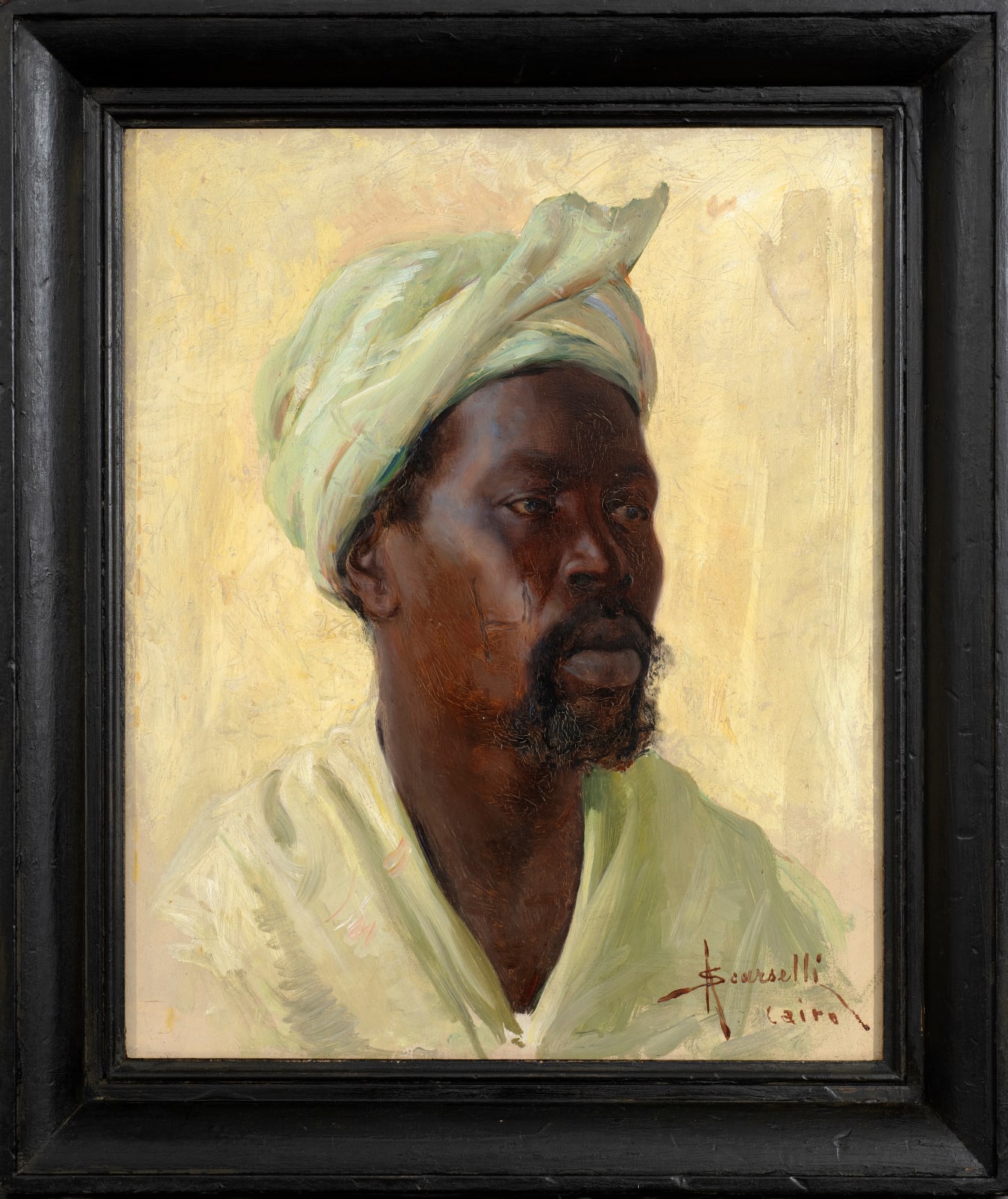 Adolfo Scarselli (1866 - 1945), Portrait of a man in a yellow turban