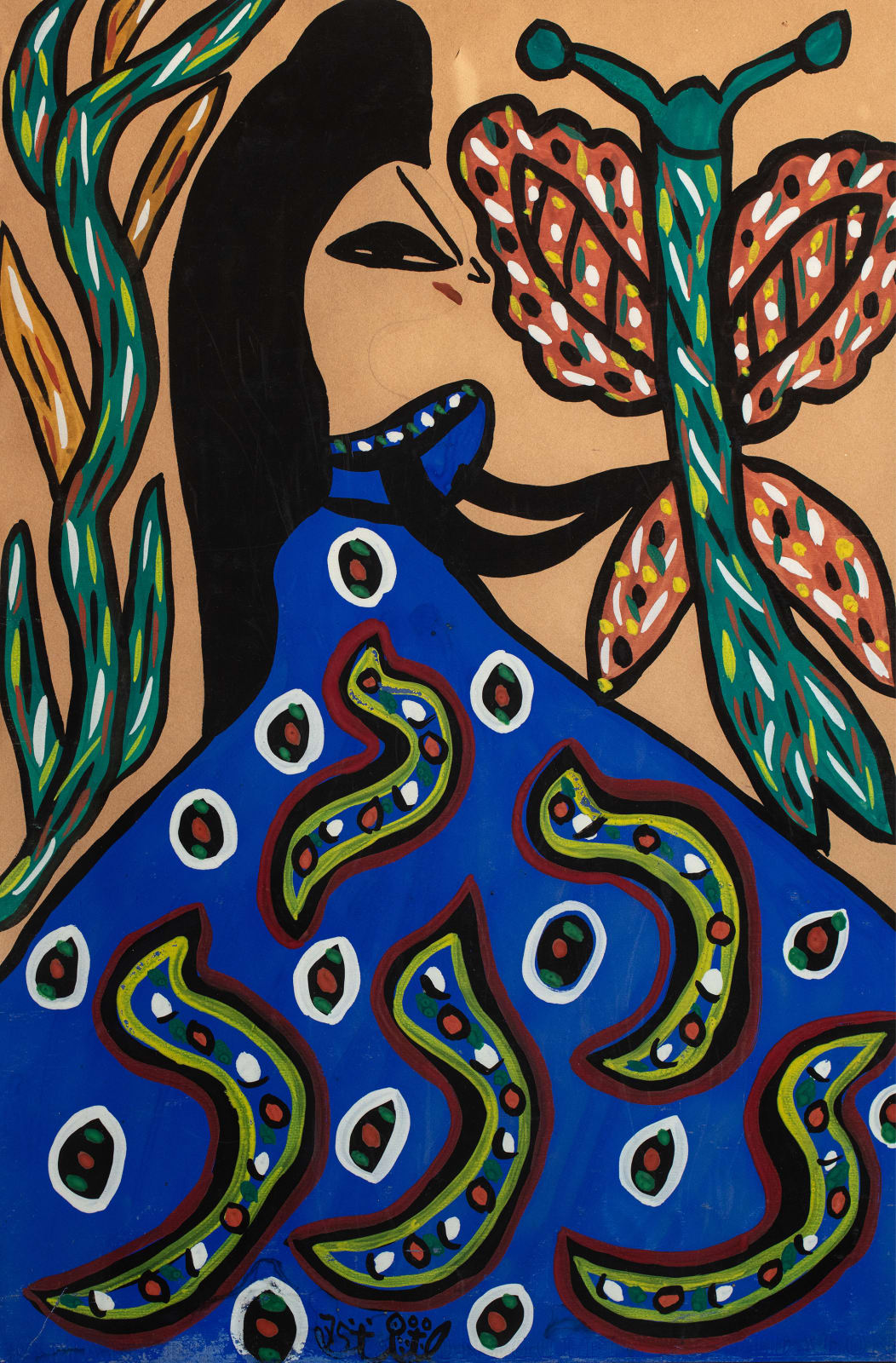 Baya Mahieddine, Femme à la robe bleue et au papillon, 1975
