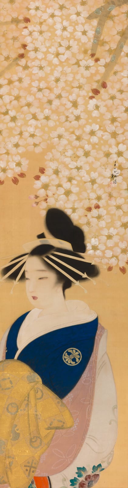 Ōbayashi Chimaki, Young Woman Beneath a Flowering Cherry Tree, 1920s-1930s