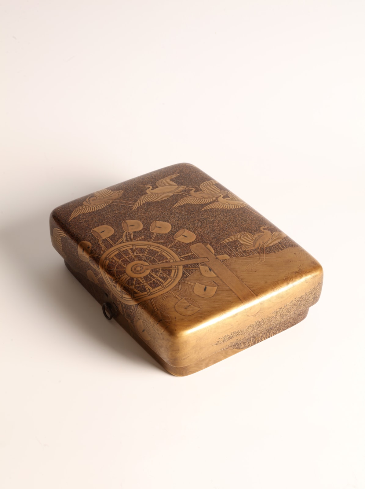 Maki-e Lacquer artist, Box for Writing Utensils with Design of Egrets and Waterwheel, ca 1800