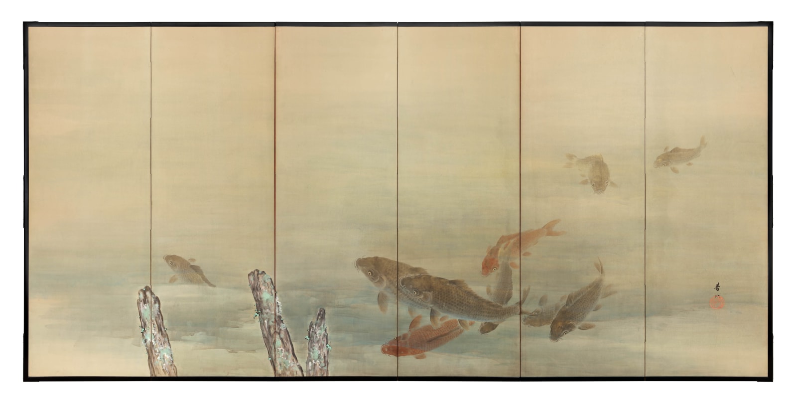 Okamoto Hōsui 岡本芳水, Koi and Mooring Post, 1920s-30s