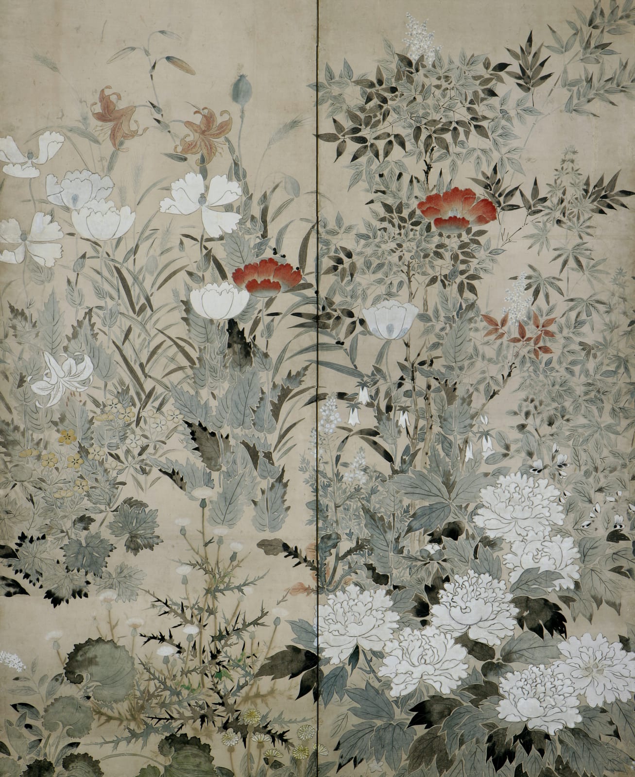 School of Ogata Korin, Birds and Flowers of the Four Seasons, early 18th century