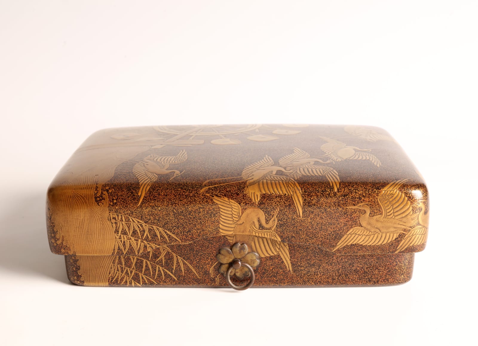 Maki-e Lacquer artist, Box for Writing Utensils with Design of Egrets and Waterwheel, ca 1800