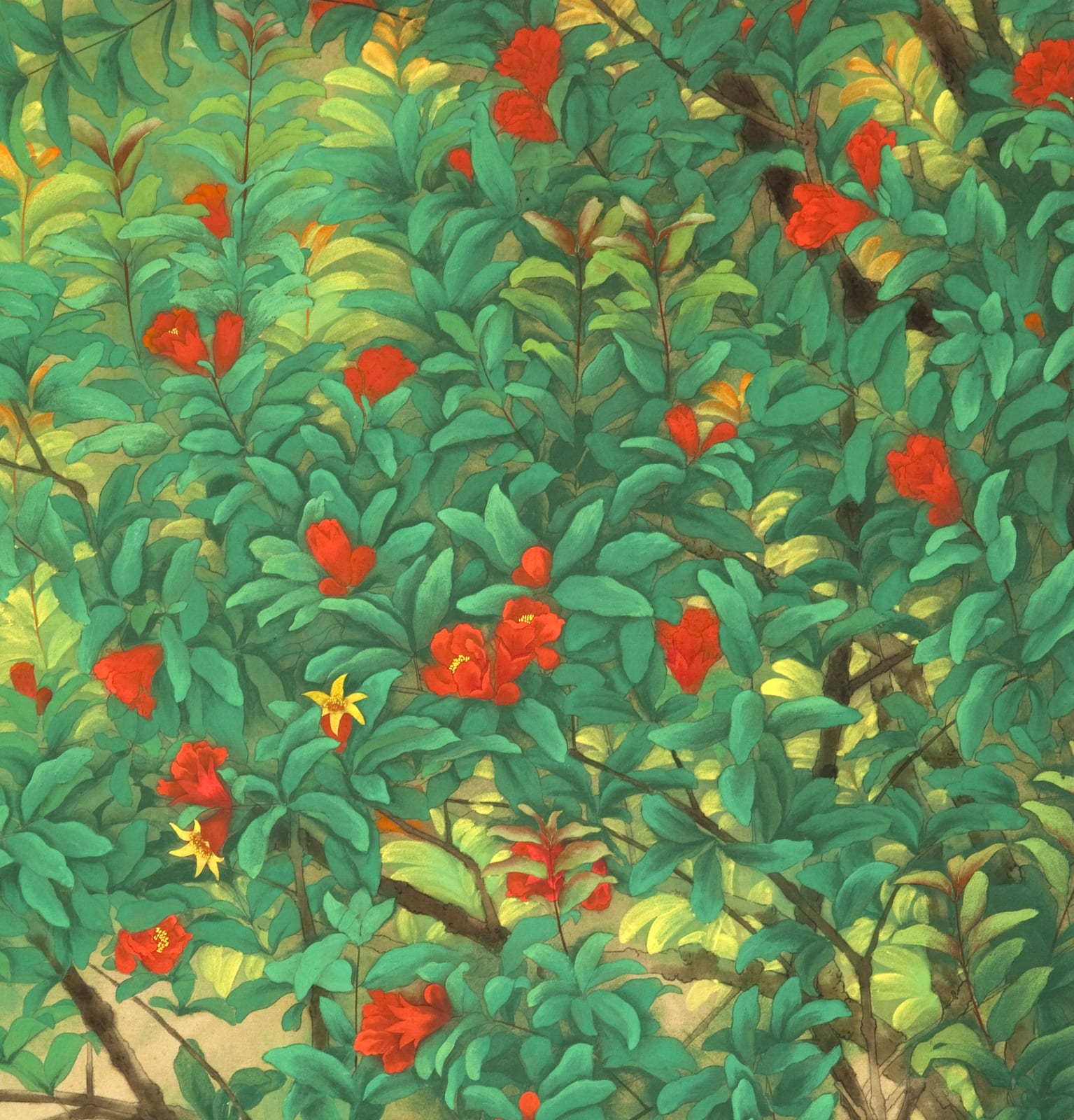 Tomita Hankei, Turkeys under a Poinciana Tree, 1920s