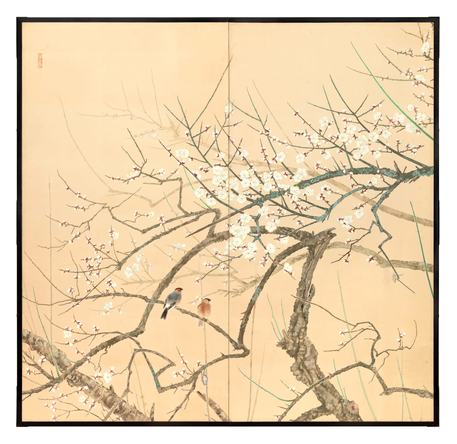 Shirayama Shunpō, Blooming Plum Trees and Birds, ca 1915