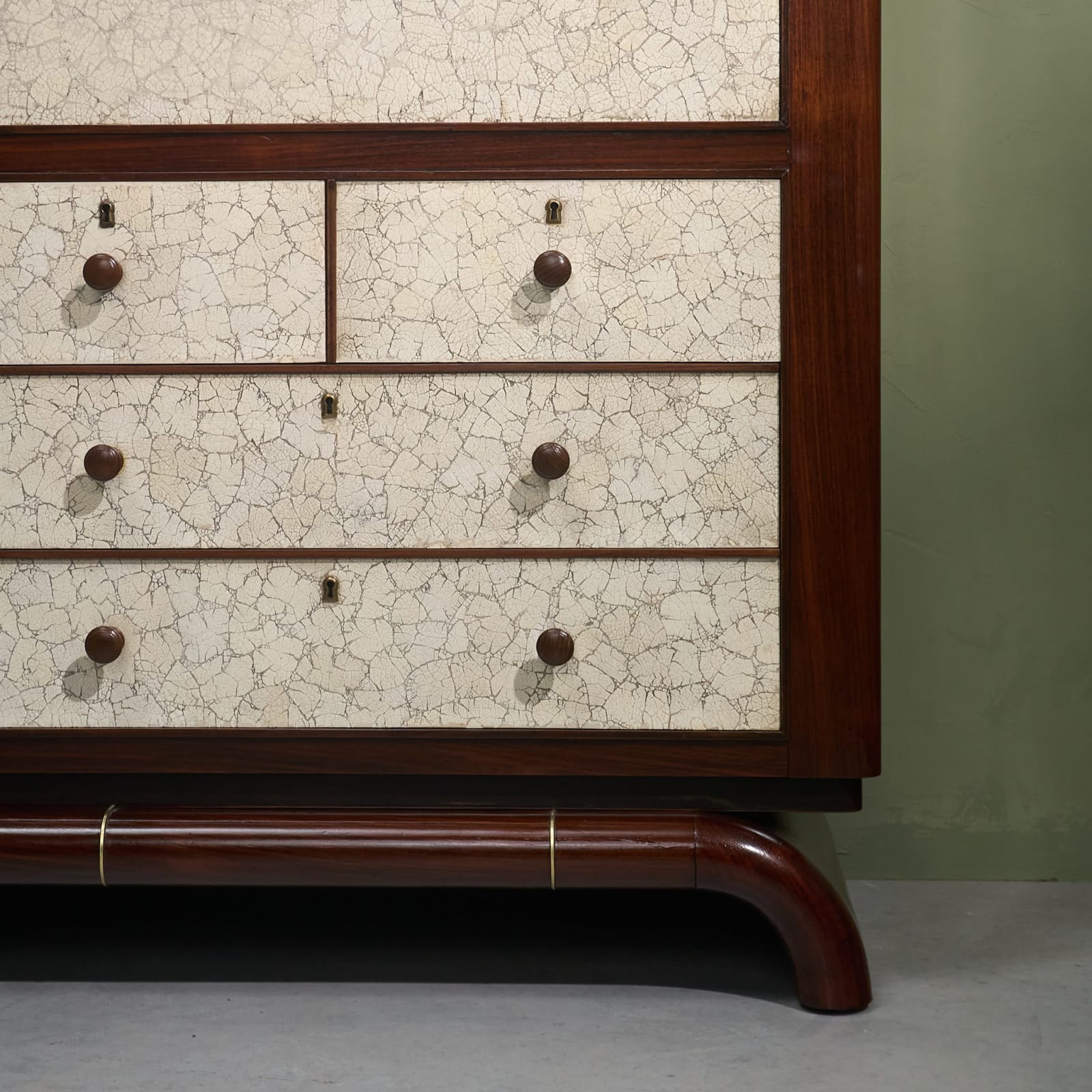 Aldo Tura, Early and Rare Eggshell Cabinet with Illuminated Sectretaire, Italy, 1930s