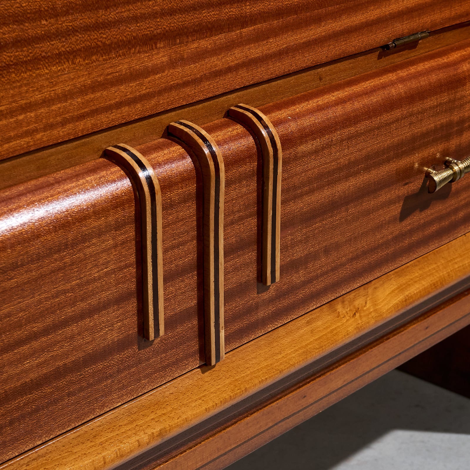 Graphical Sideboard with Inlayed Wooden Details and Brass, Italy, 1940s