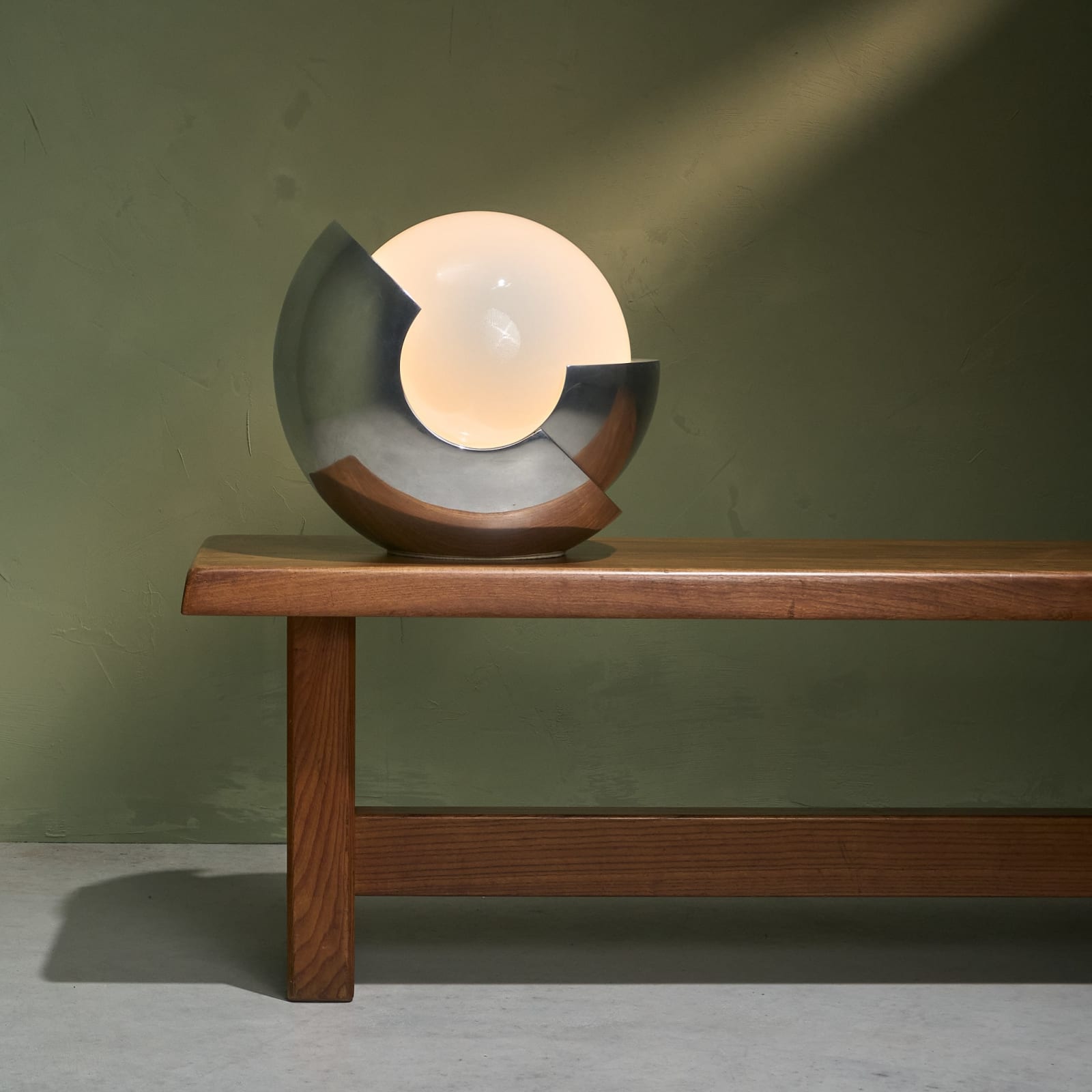 Giacomo Benevelli, 'Roto' Table Lamp Sculpture in Cast Aluminum and Opaline Glass, Italy, 1970