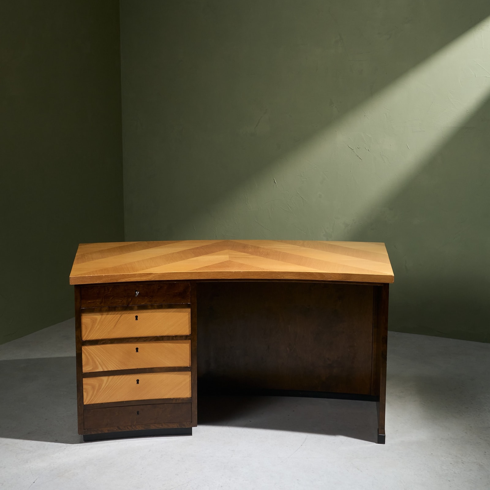 Curved Desk with Geometric Inlayed Top, Sweden, 1930s