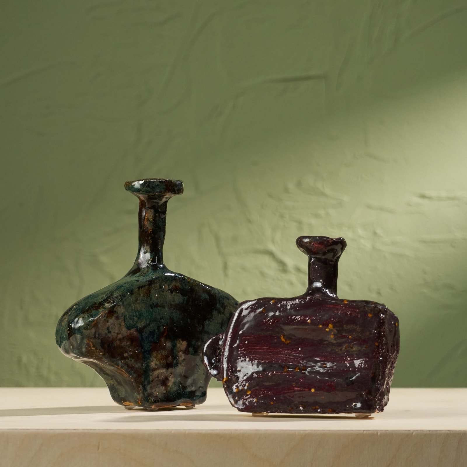 Willem van Hooff, Set of two Tiny Core Vessels, Glazed Earthenware, The Netherlands, 2020s