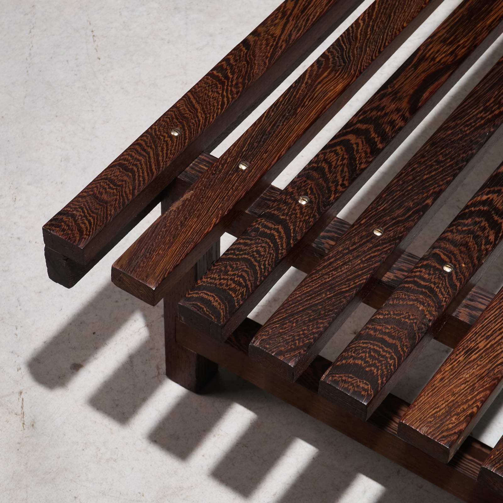 Architectural Slatted Bench in Solid Wengé, The Netherlands, 1960s