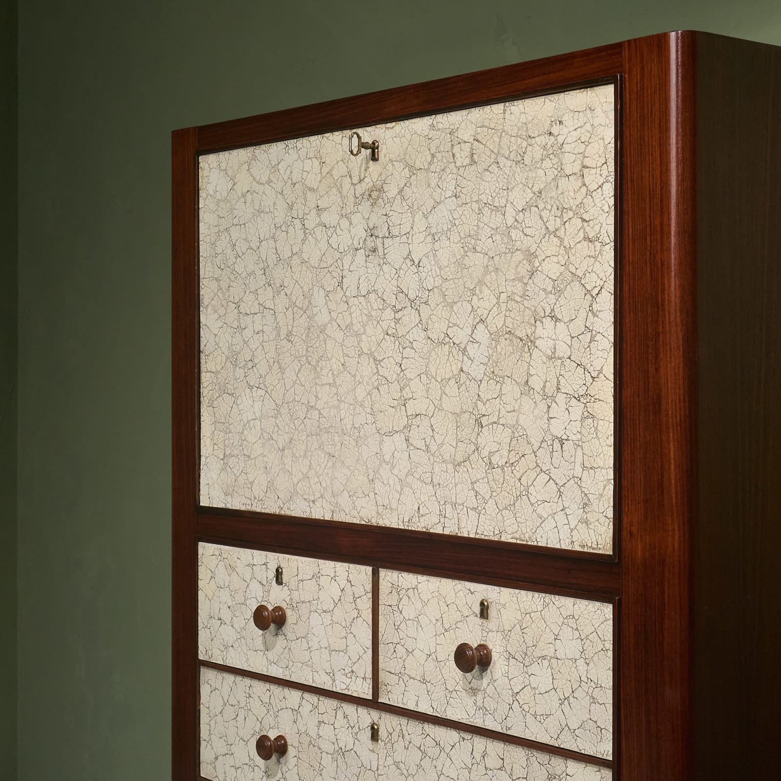 Aldo Tura, Early and Rare Eggshell Cabinet with Illuminated Sectretaire, Italy, 1930s