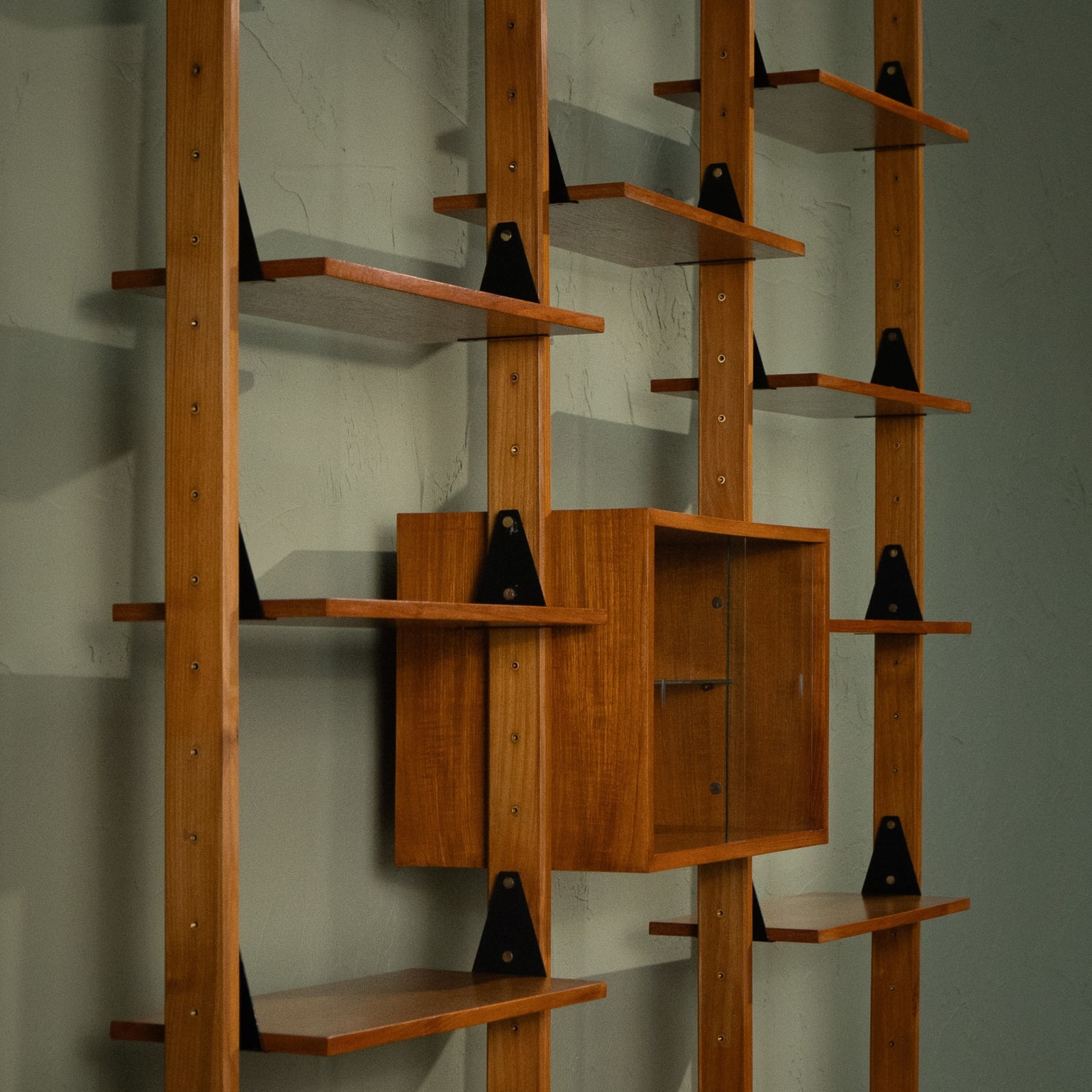 Large Modular Wall Unit in Teak and Brass, Italy, 1960s