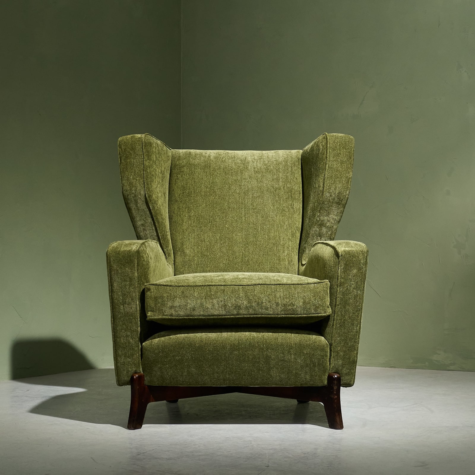 Italian Lounge Chair Reupholstered in Forrest Green 'Dedar' Upholstery, Italy, 1950s