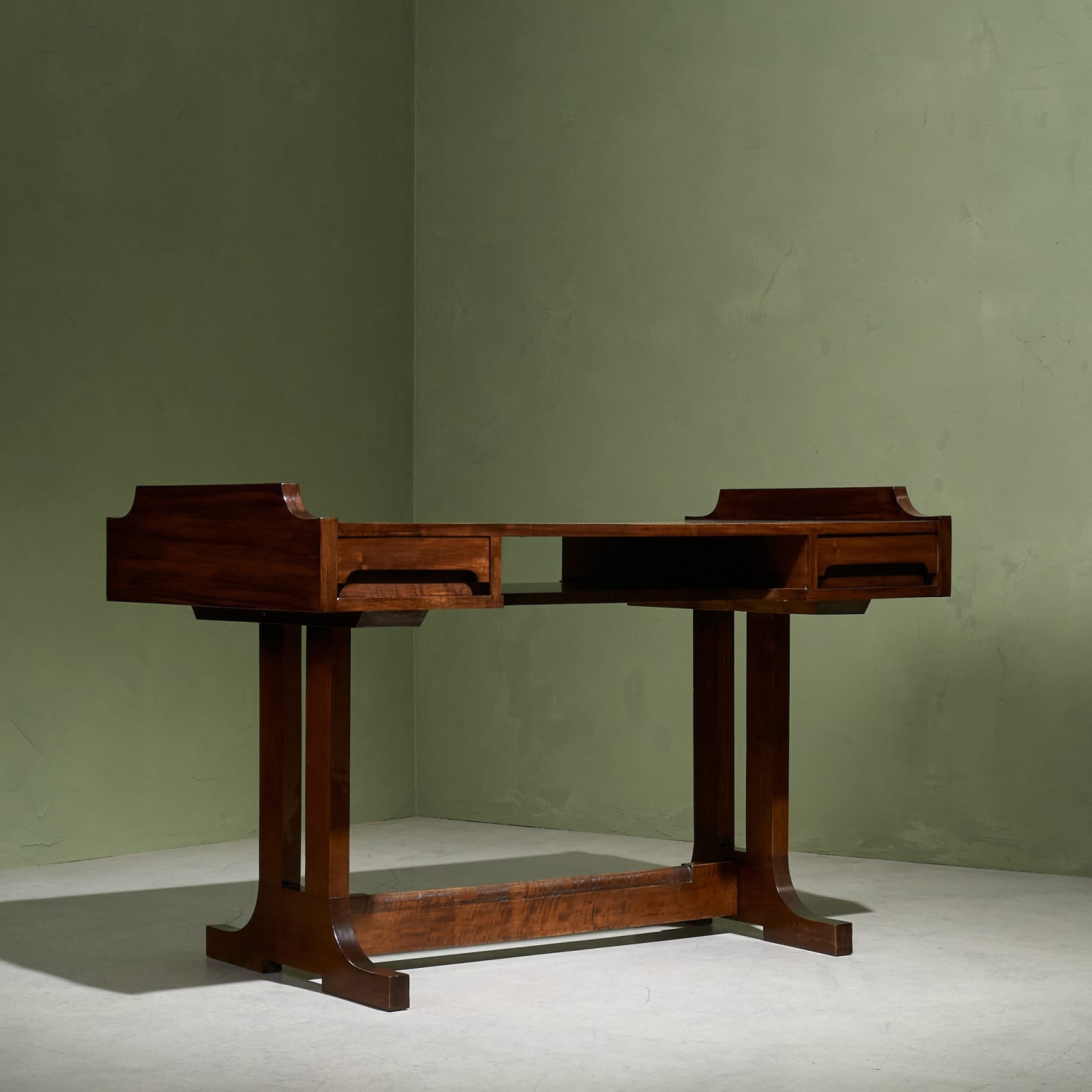 Two Sided Rationalist Stained Wooden Desk, Italy, 1960