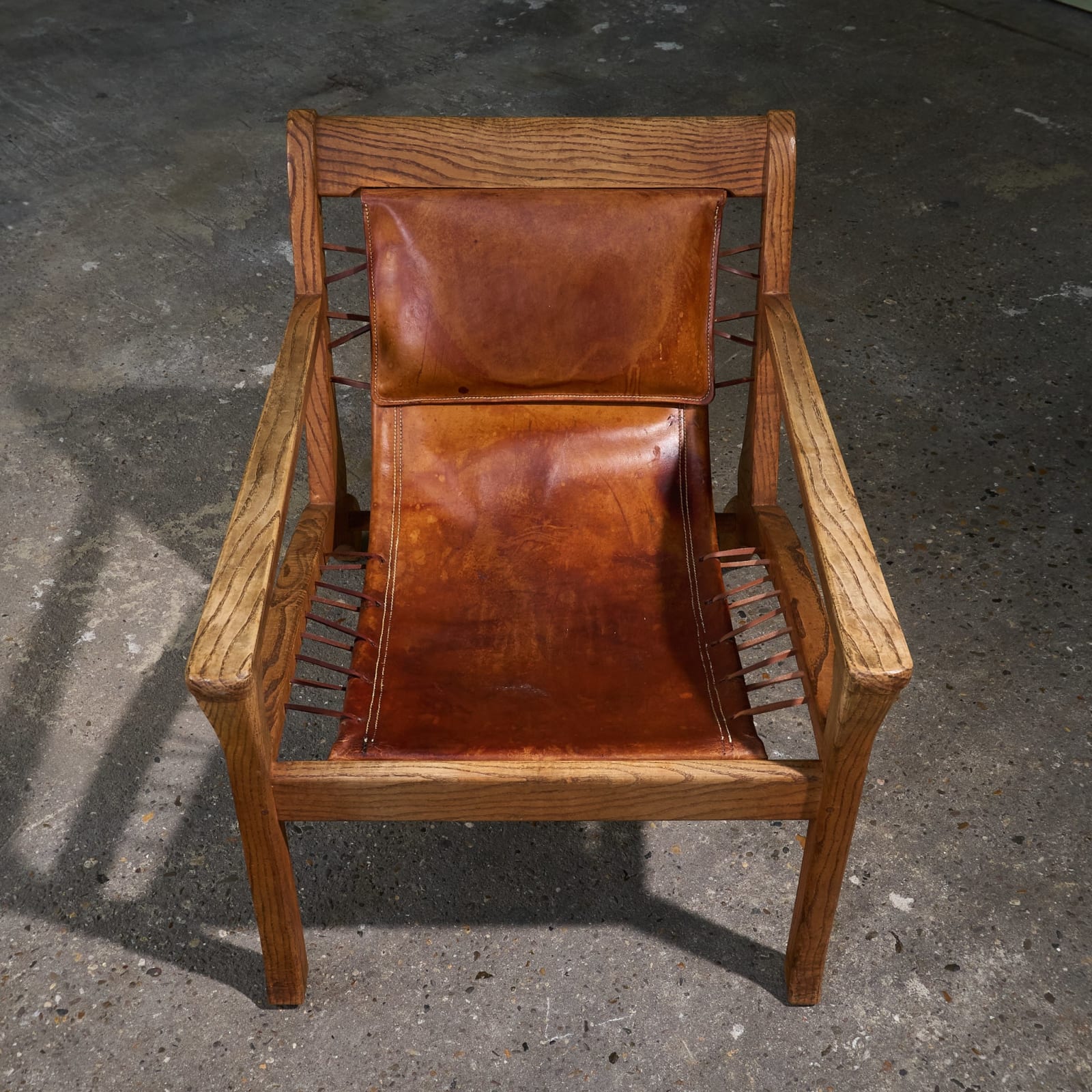 Stefan During, 'Lace' Lounge Chair in Solid Ash and Original Cognac Leather, The Netherlands, 1985