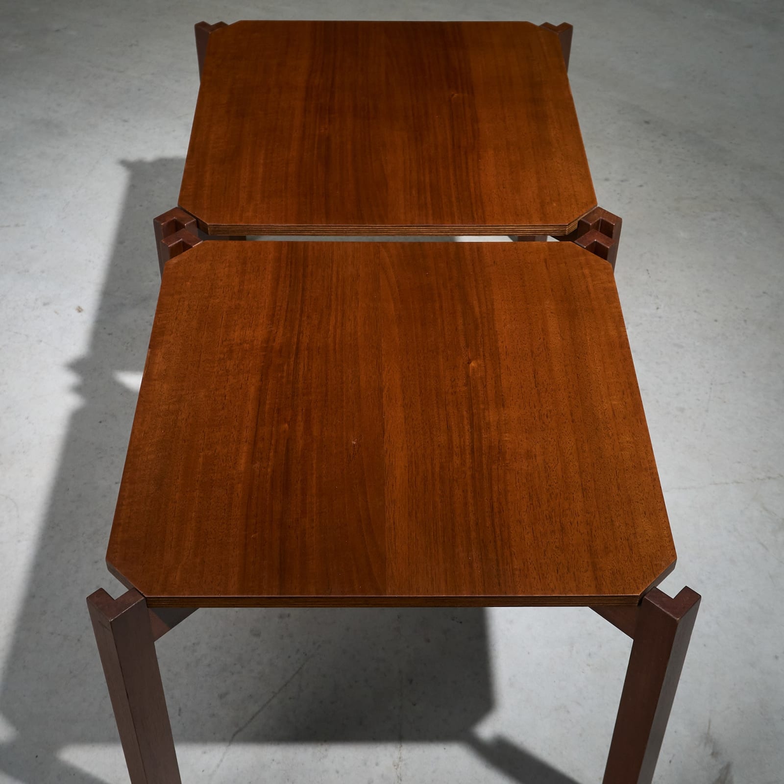 Stackable Pair of Side or Nesting Tables with Plywood Top, Italy, 1950s