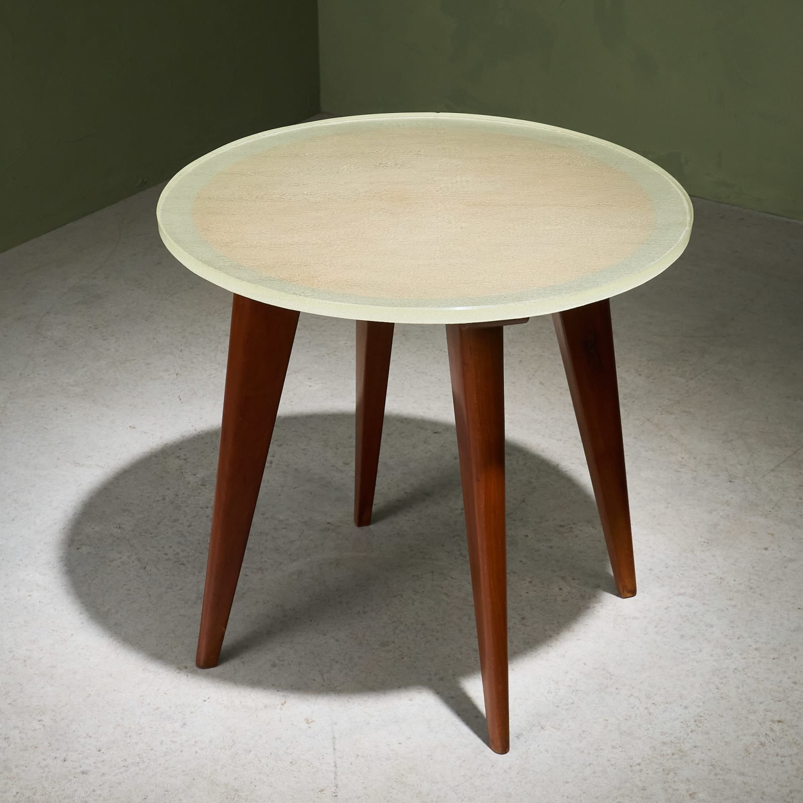 Unknown, Side Table with Saint Gobain Pastel Green Structured Glass Top, 1940s-1950s