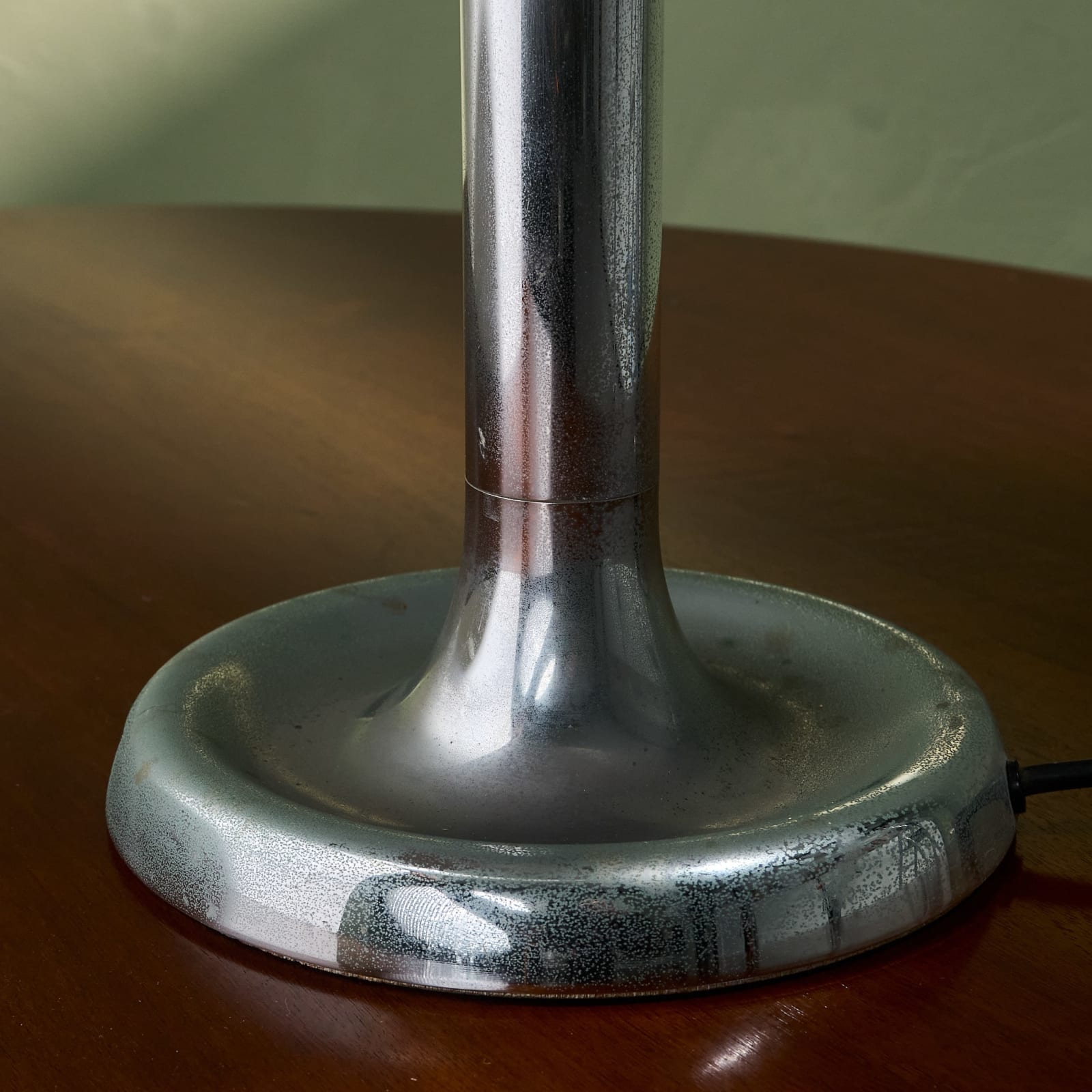 Heinz F.W. Stahl, Large Table Lamp with Patinated Shade and Chrome Plated Metal Base for Hillebrand, Germany, 1960s