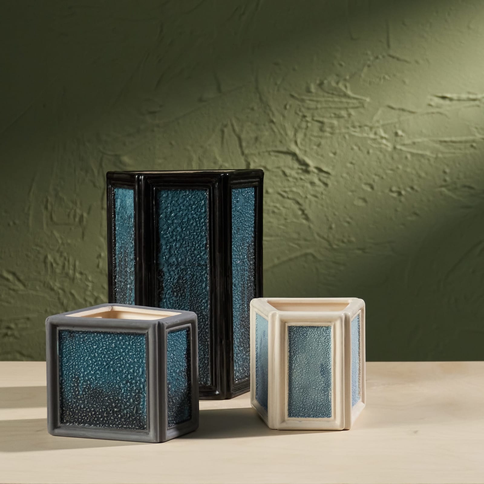 Eunsol Kim, 'Window' Series, Set of Three Glazed Ceramic Sculptures in Black and Blue, The Netherlands, 2025