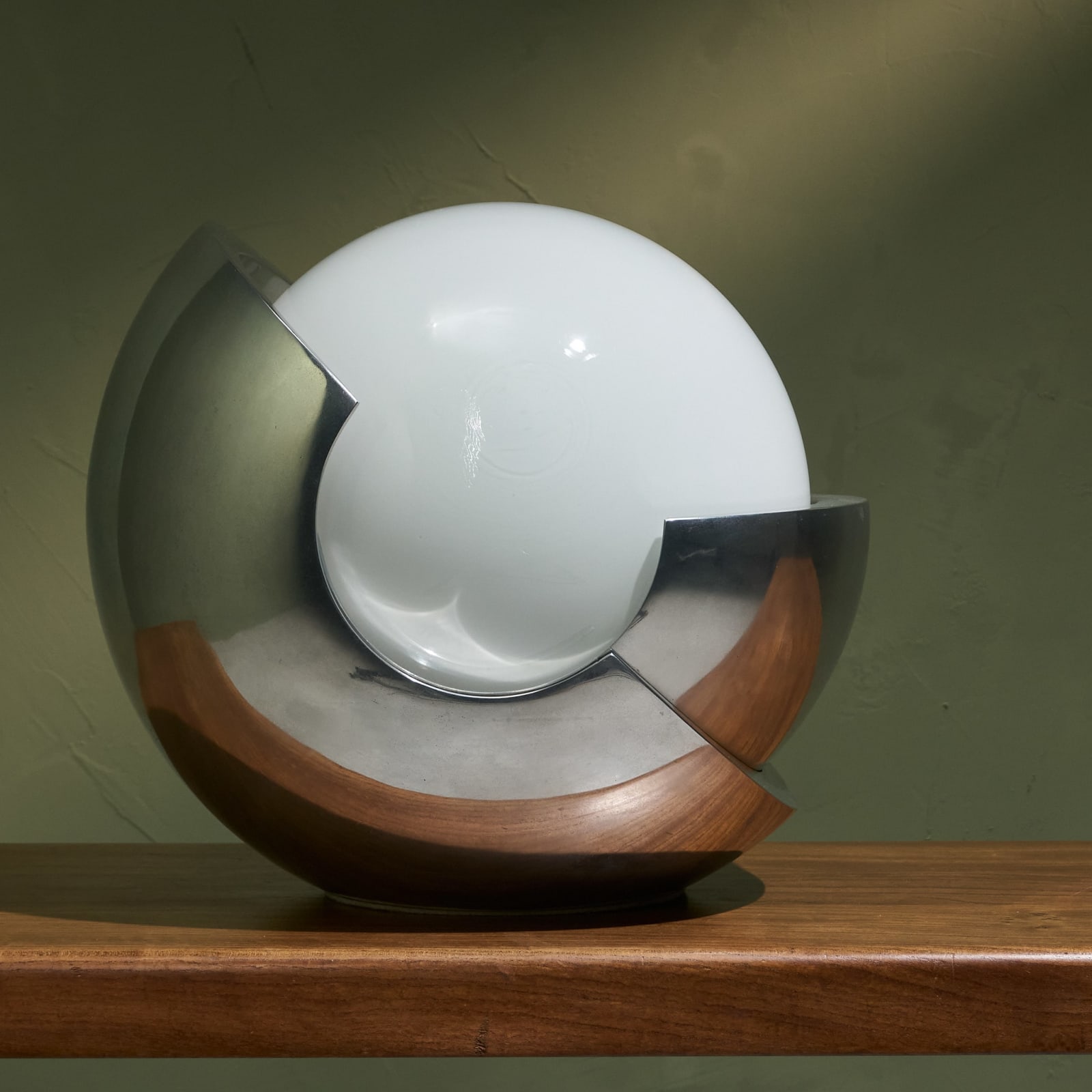 Giacomo Benevelli, 'Roto' Table Lamp Sculpture in Cast Aluminum and Opaline Glass, Italy, 1970
