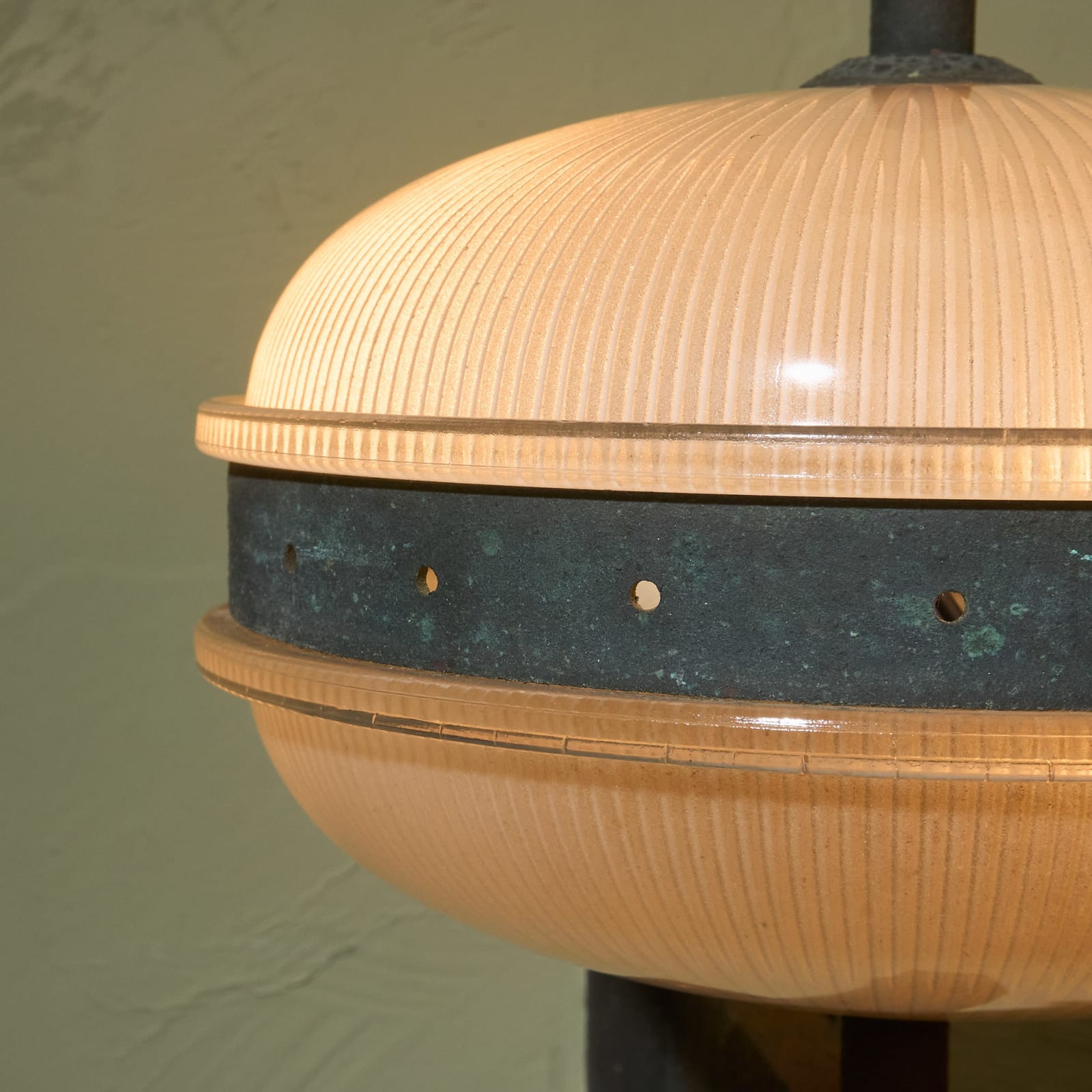 Pair of Wall Lights in Patinated Metal and Structured Glass, Italy, 1960s