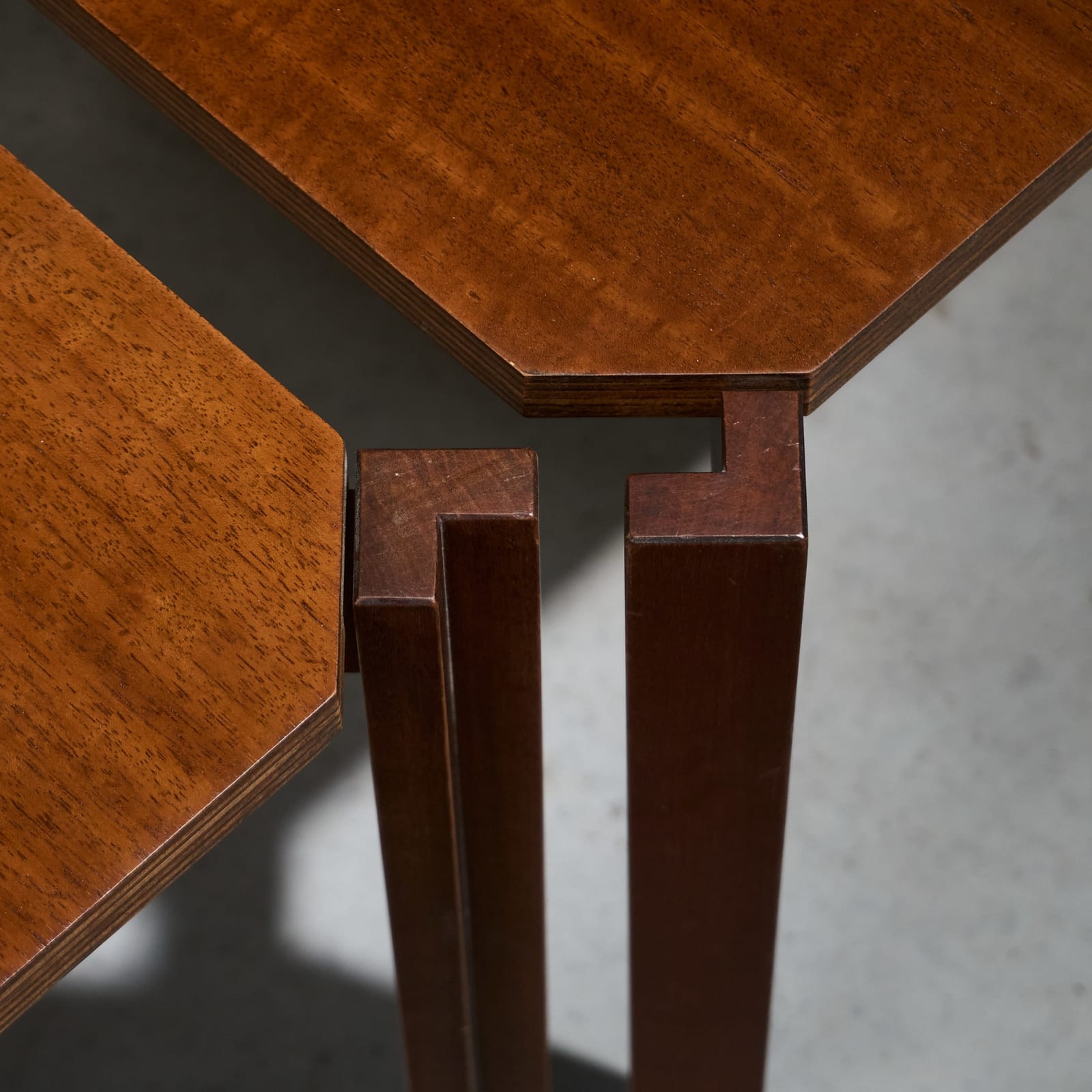 Stackable Pair of Side or Nesting Tables with Plywood Top, Italy, 1950s