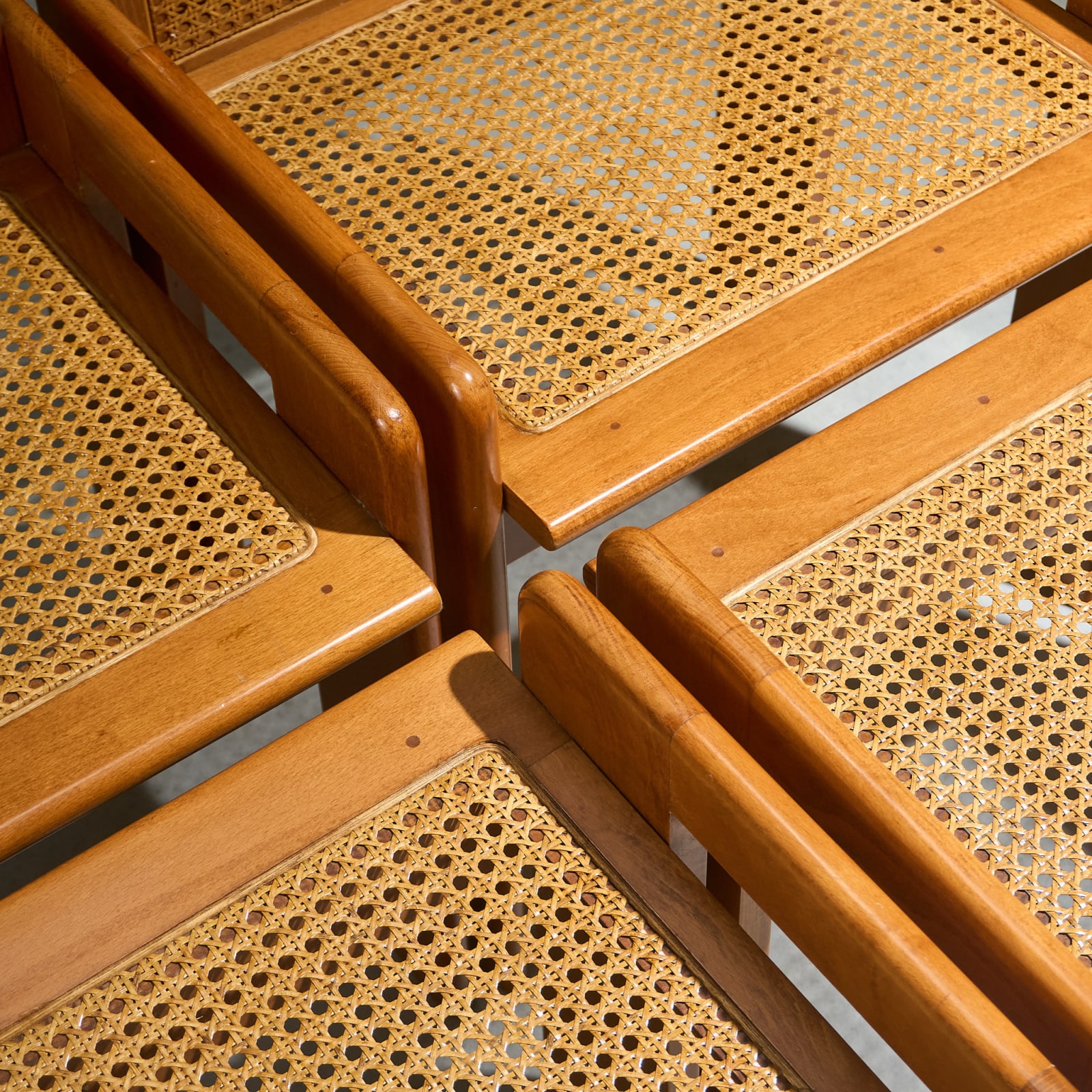 Luigi Saccardo, Set of 4 Dining Chairs in Stained Beech and Cane, 1970s