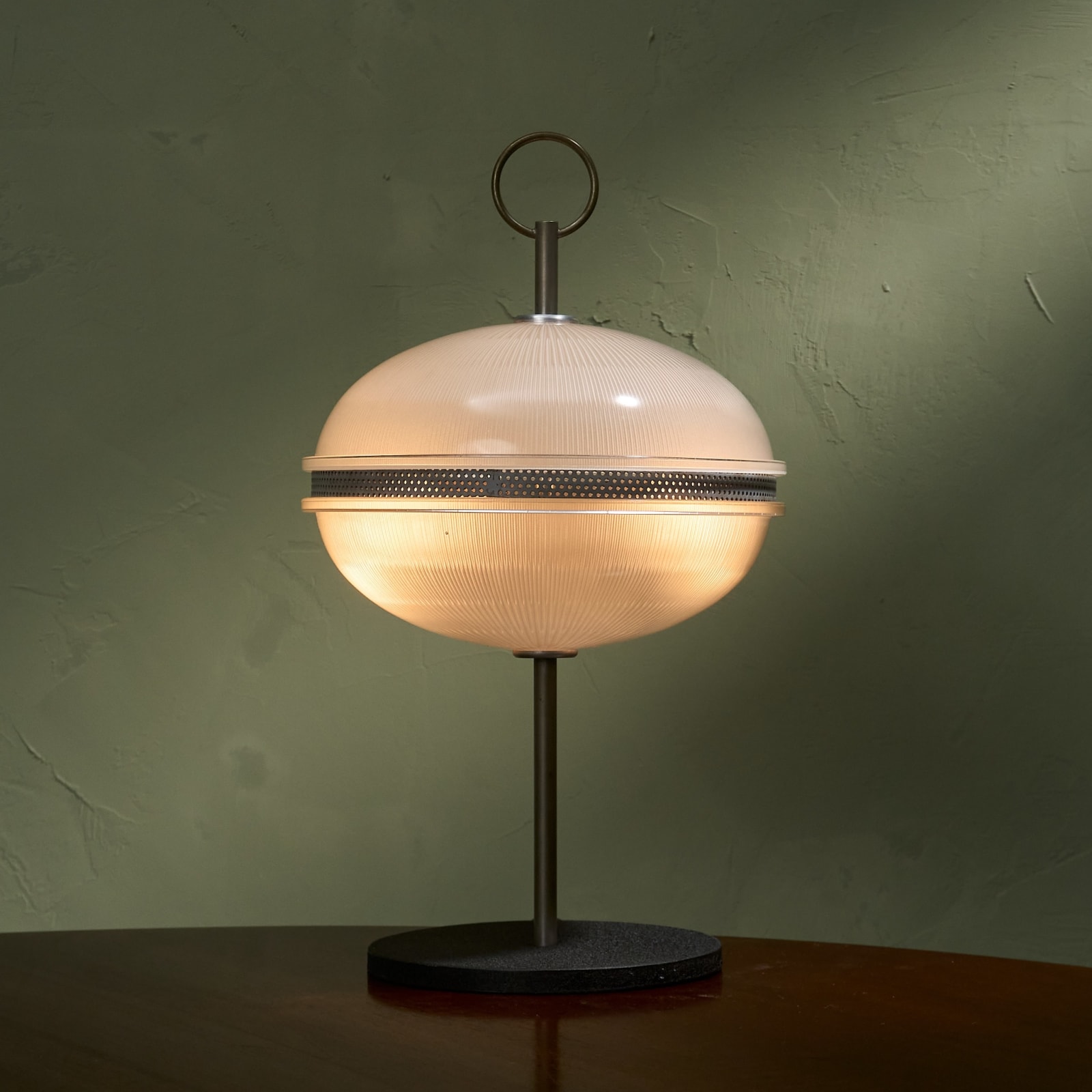 Molded Glass and Metal Table Lamp, Italy, 1960s