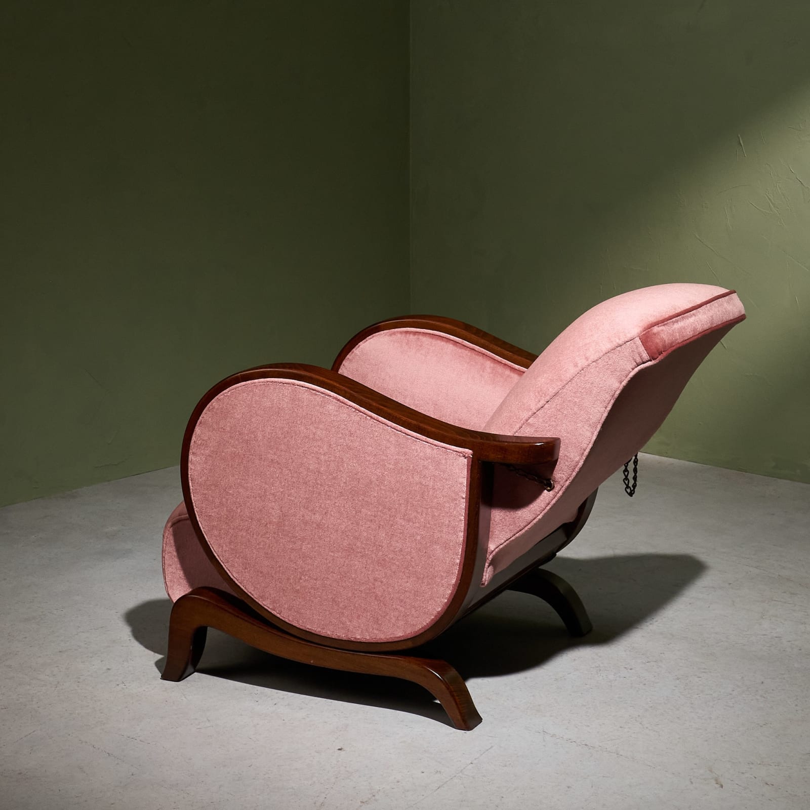 Art Deco Reclining Lounge Chair in 'Poudre' Pink Mohair, France, 1930s