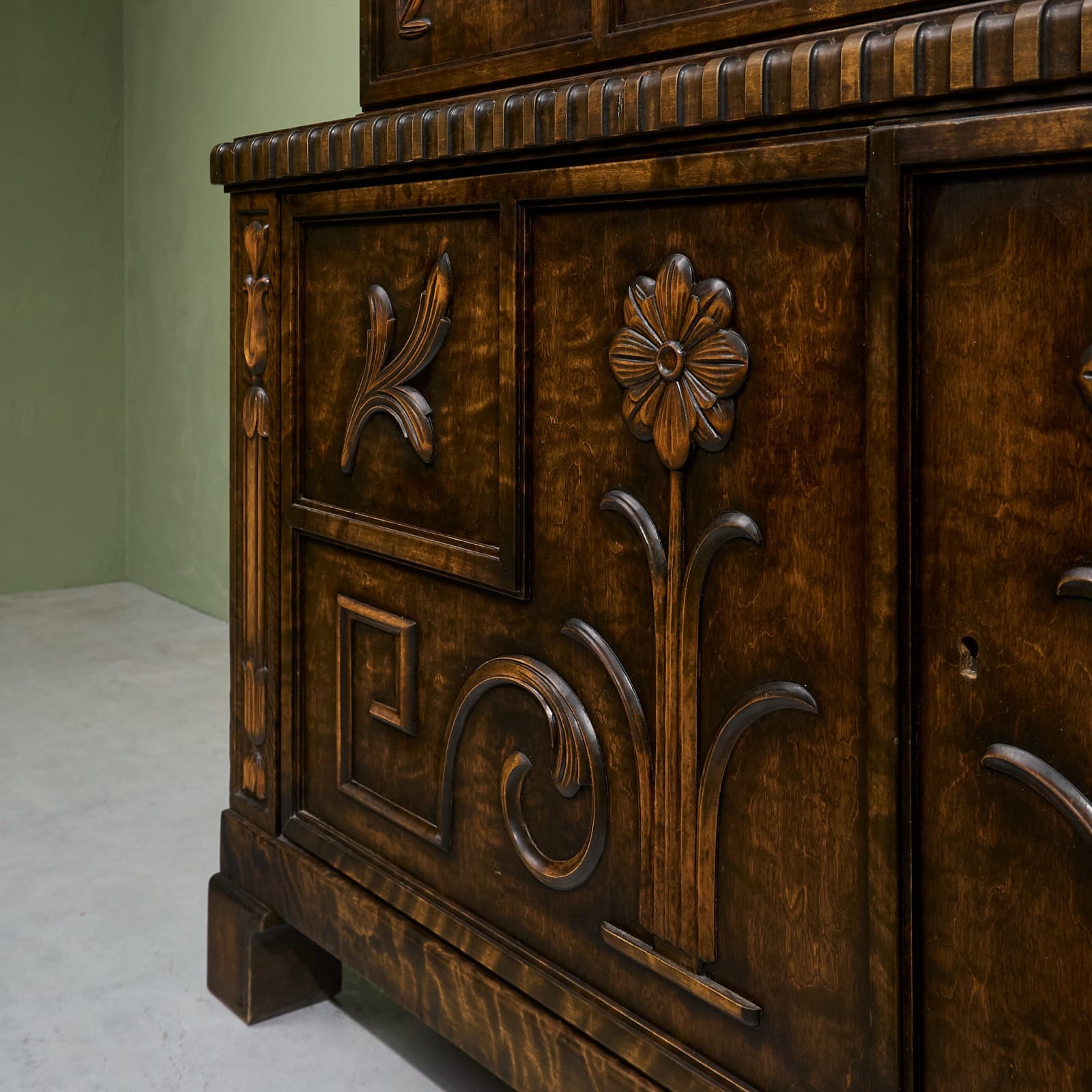 A.B. Svenska Möbelfabrikerna Bodafors, Cabinet with Decorative Carvings in Stained Birch , 1920/30s